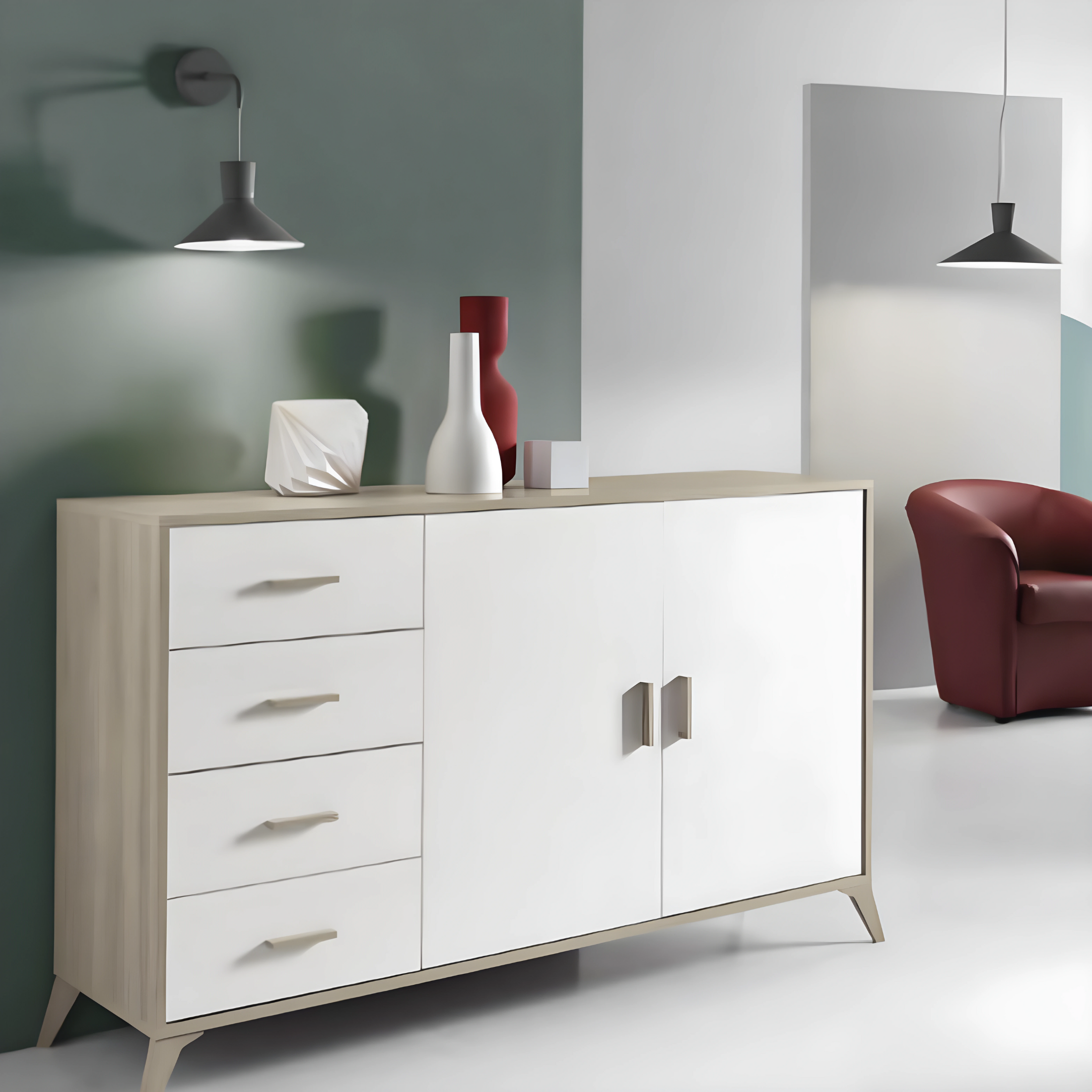 Modern "Panama" 2-door, 4-drawer entrance sideboard, 153x41 cm, 93 cm high