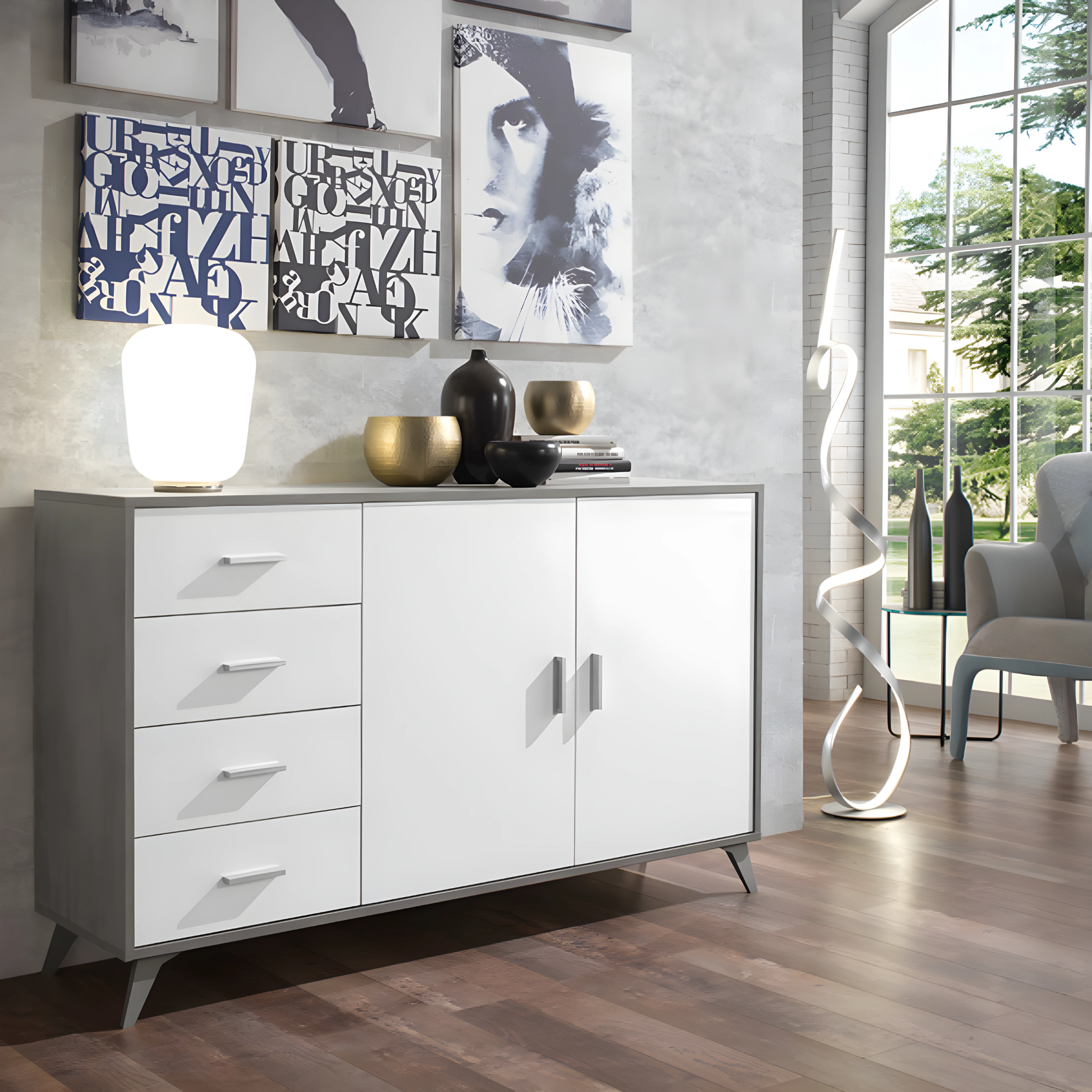 Modern "Panama" 2-door, 4-drawer entrance sideboard, 153x41 cm, 93 cm high