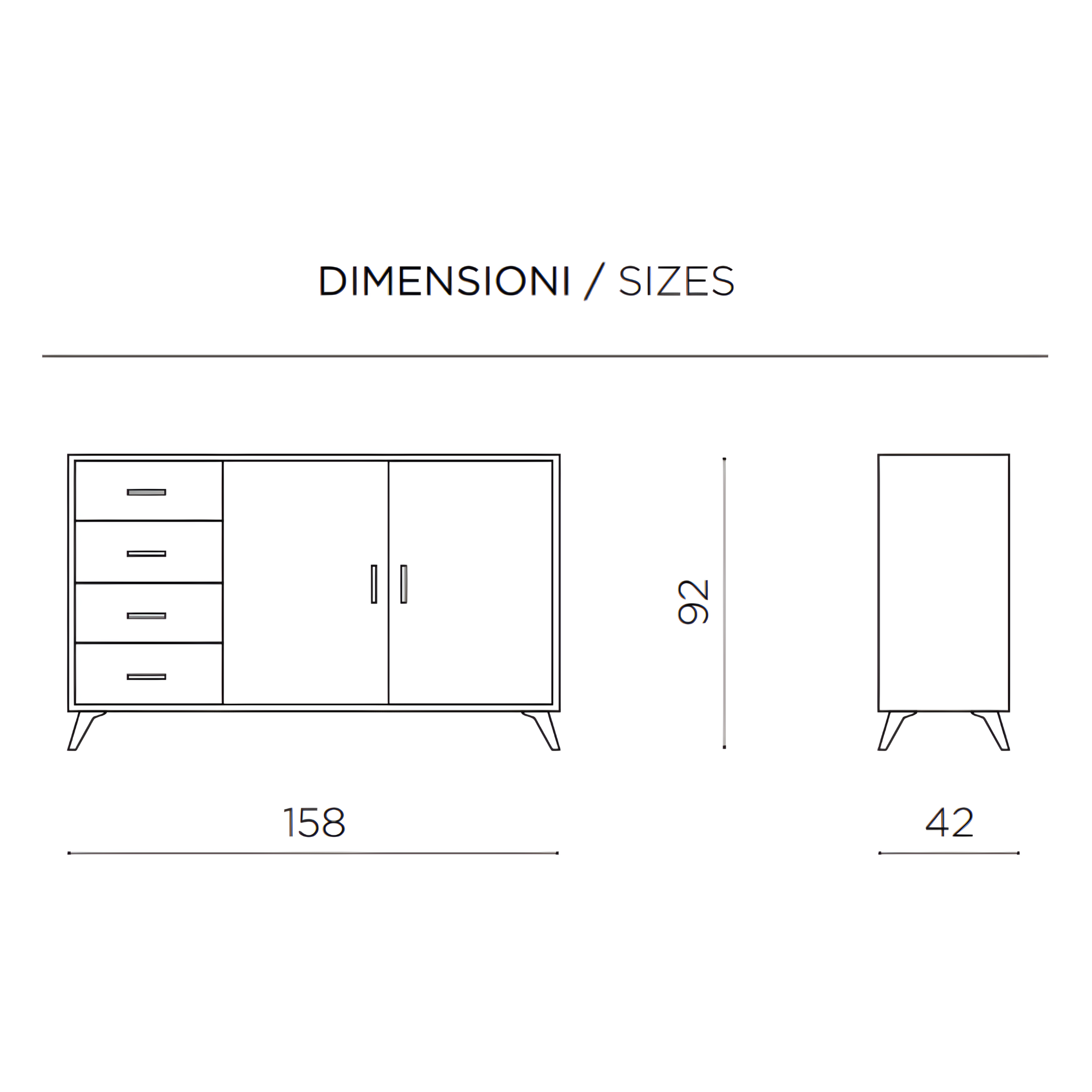 Modern "Panama" 2-door, 4-drawer entrance sideboard, 153x41 cm, 93 cm high