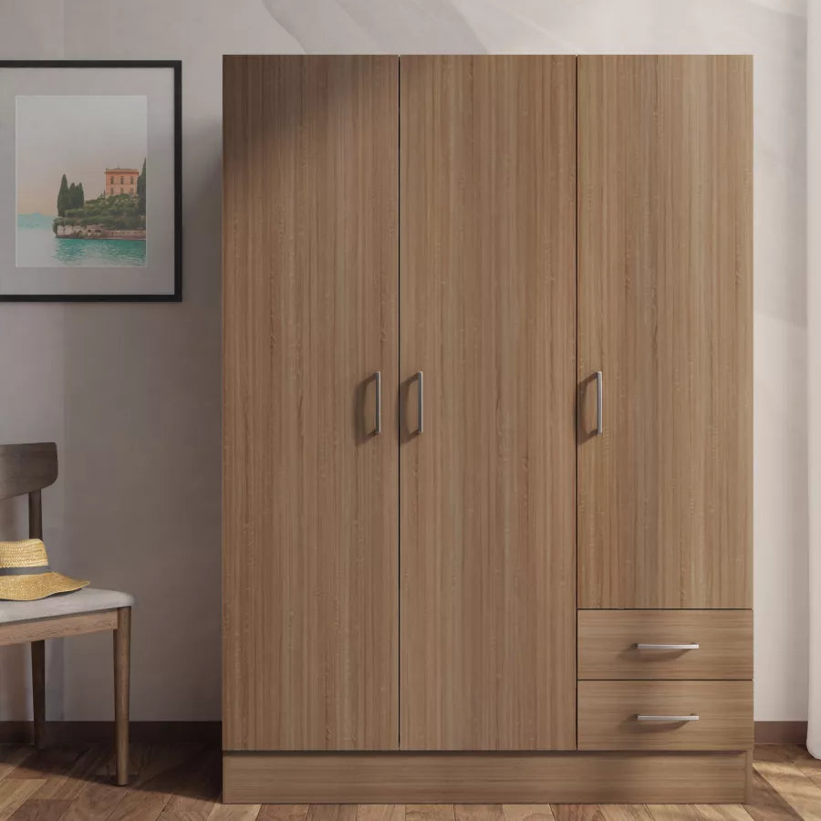 "Blanc" oak wardrobe in wood with 3 doors and 2 drawers, 120x46.5 cm, 184 cm high.