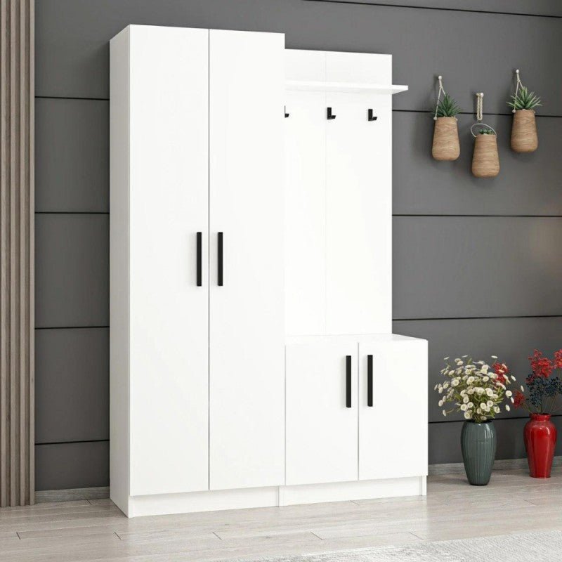 Armadio appendiabiti ingresso "Dante" bianco 4 ante in legno cm 120x37 180h - MondoViro