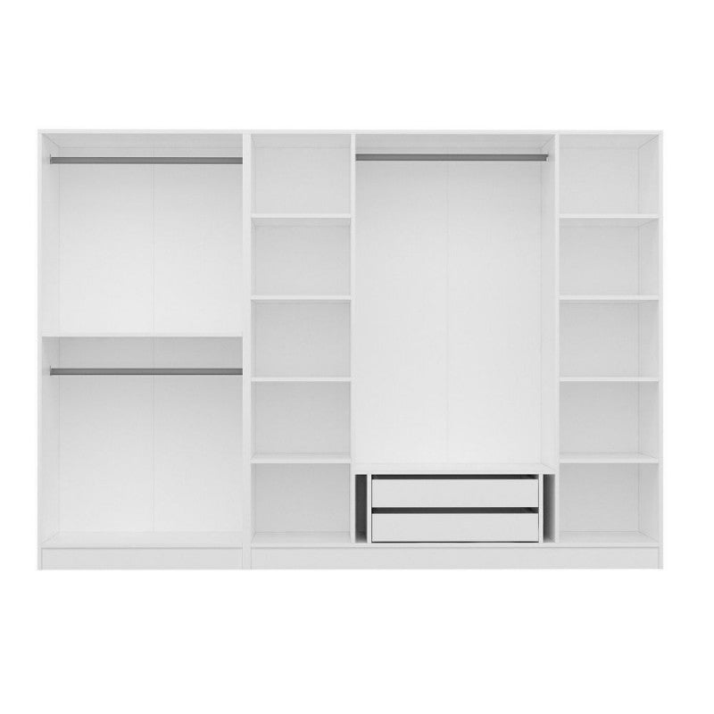 6-door "Kale" wardrobe in white ribbed wood, 270x52 cm, 210 cm high