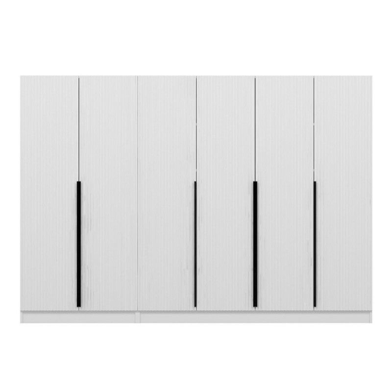 6-door "Kale" wardrobe in white ribbed wood, 270x52 cm, 210 cm high