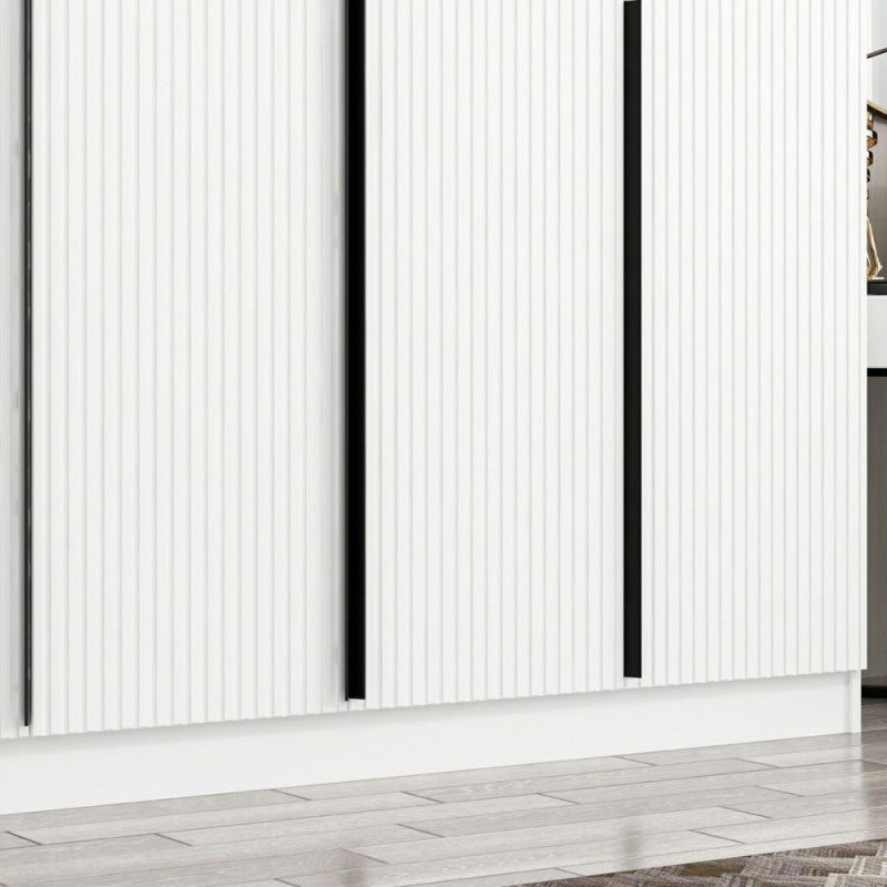 6-door "Kale" wardrobe in white ribbed wood, 270x52 cm, 210 cm high