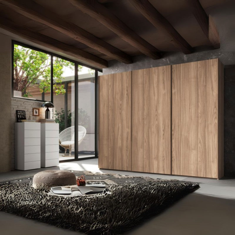 "Step" 3-door sliding wardrobe in American walnut wood, 276x67 cm, 250 cm high