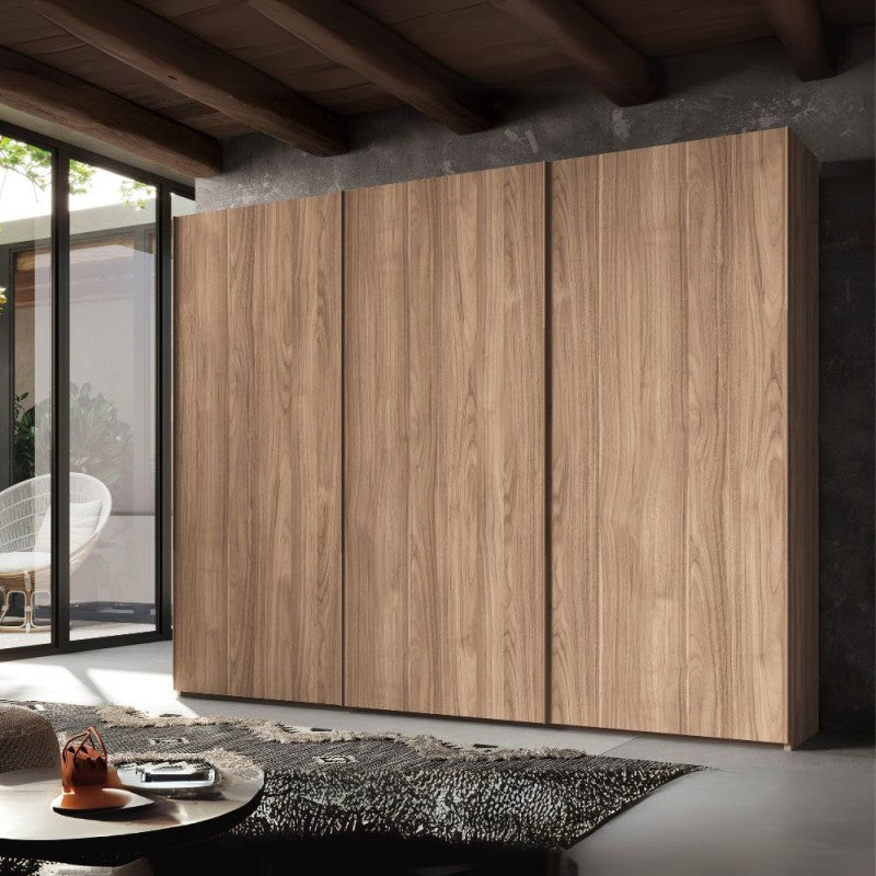 "Step" 3-door sliding wardrobe in American walnut wood, 276x67 cm, 250 cm high
