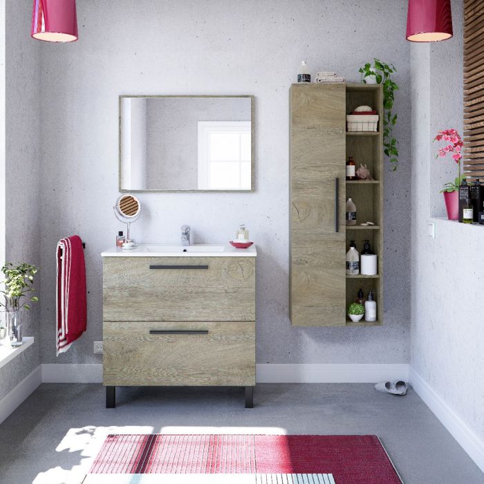 "Athena" 3-drawer wooden bathroom cabinet under the sink with mirror and raised feet