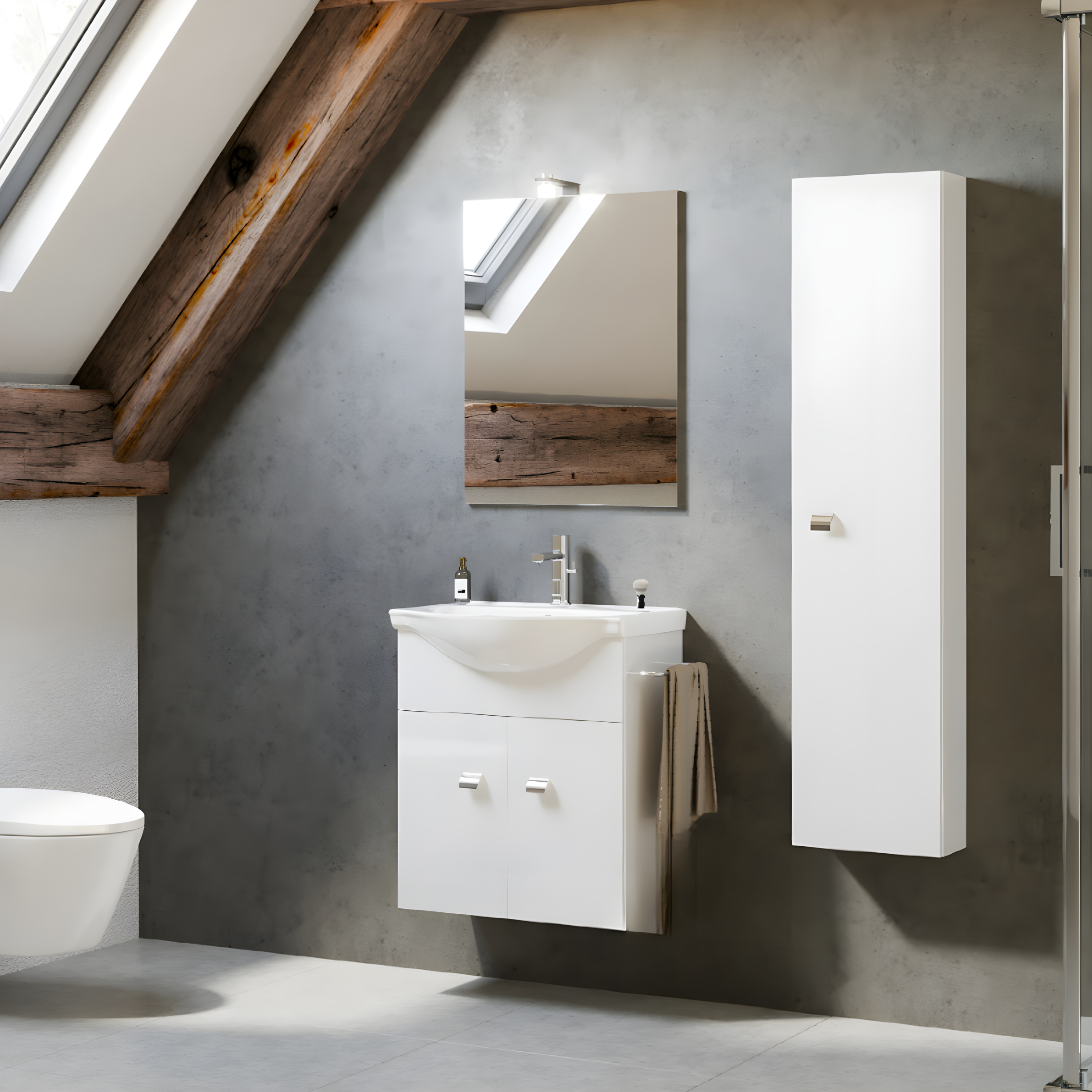 Mobili contenitori "Moa" sospesi da bagno con ripiani in vetro 1 anta