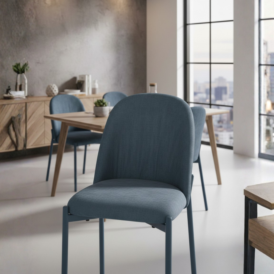 Set of "Nova" chairs upholstered in fabric with metal frame cm 47x56 86h