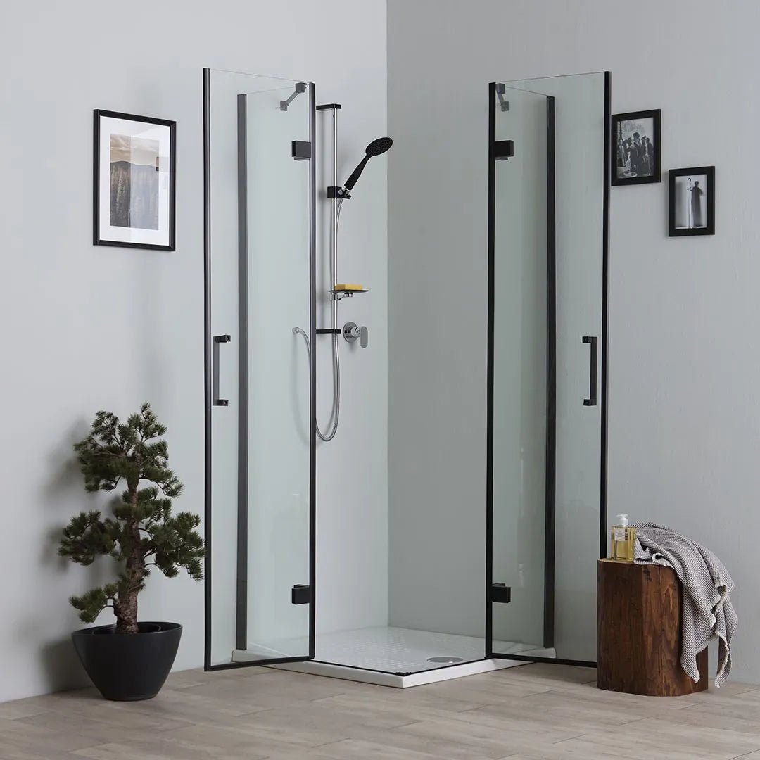 Box doccia bagno nero moderno "Lions" senza profili con 2 battenti magnetici in cristallo - MondoViro