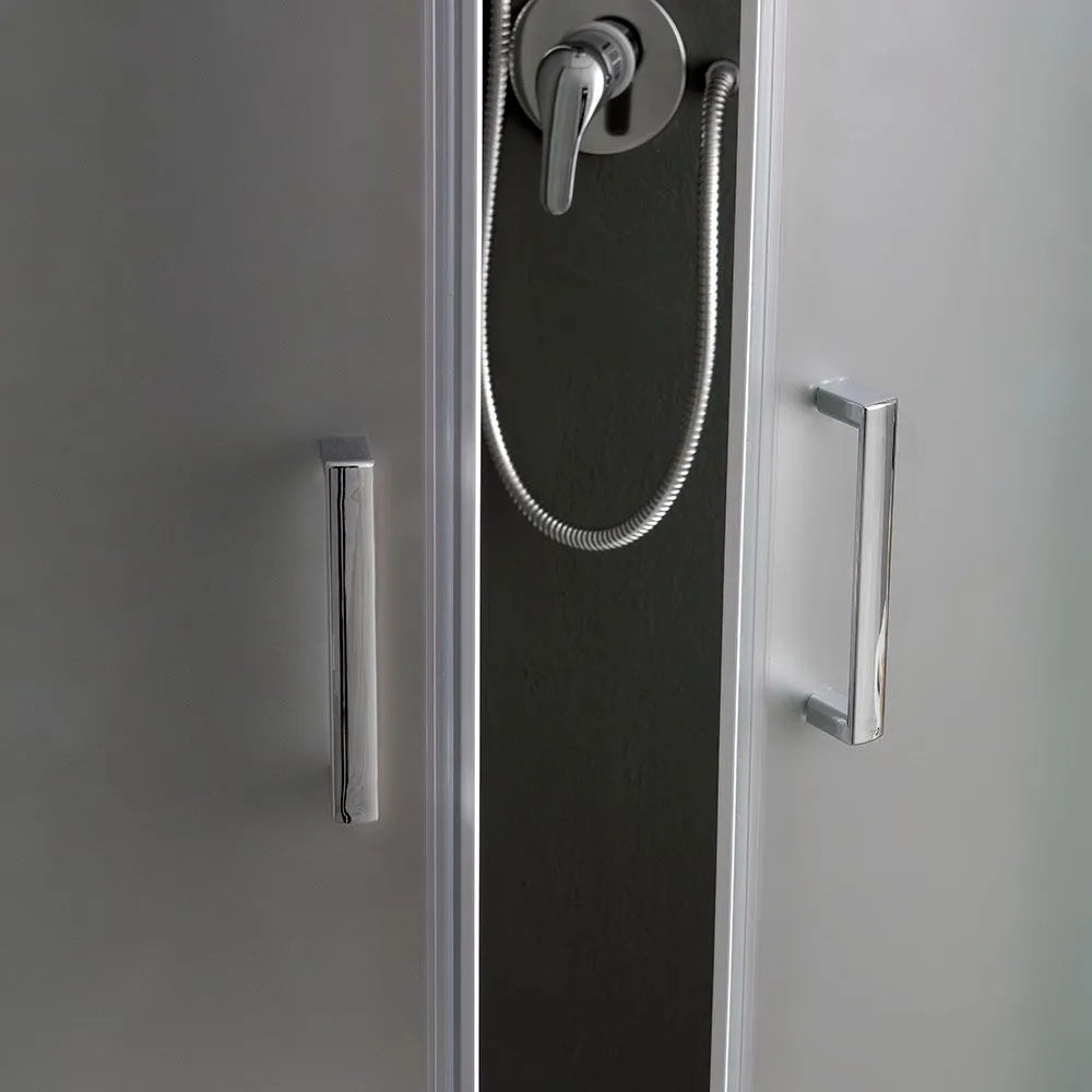 "Genova" semicircular sliding corner shower enclosure in satin tempered glass, 185 cm high