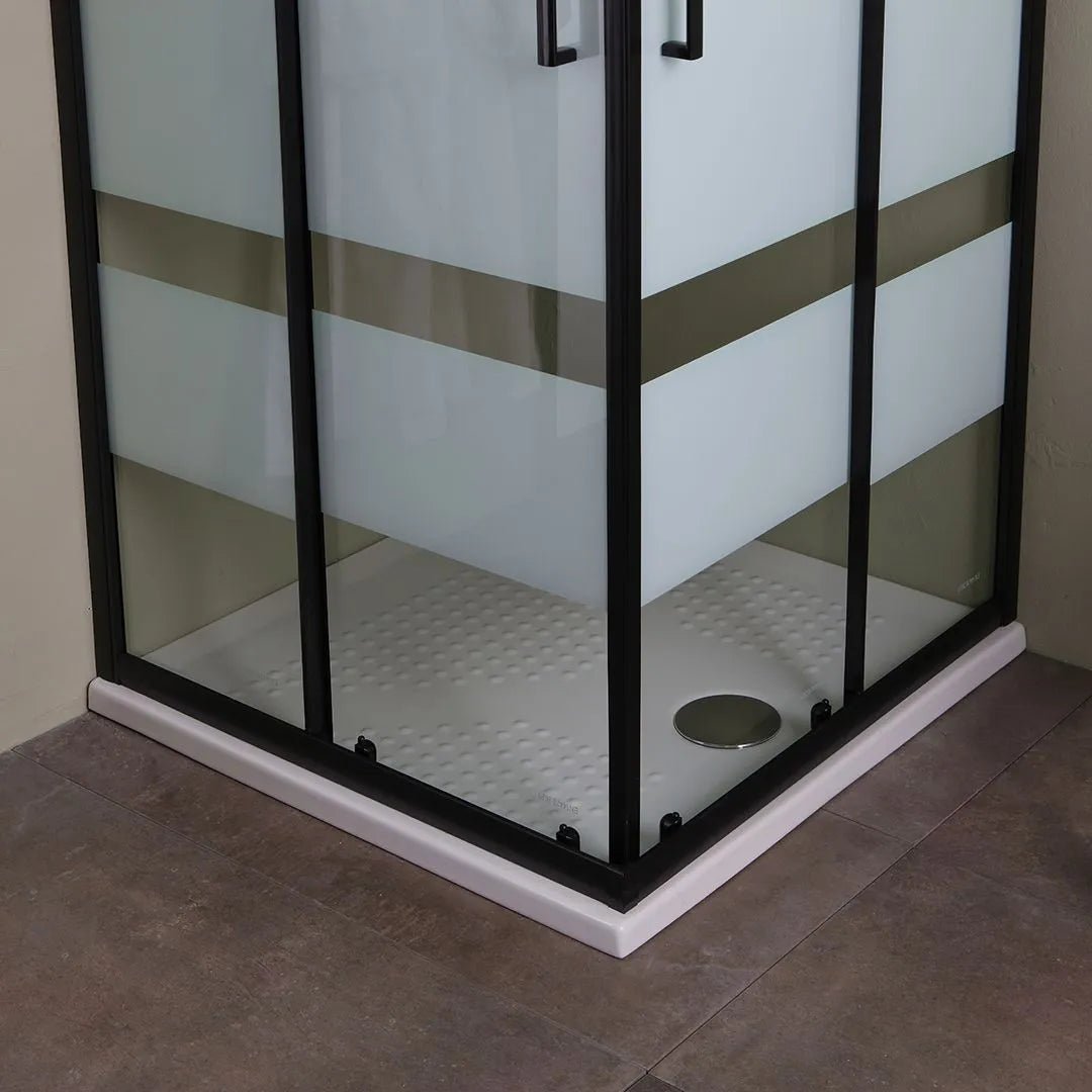 Box doccia da bagno moderno "Cielo" scorrevole serigrafato con profilo nero opaco - MondoViro