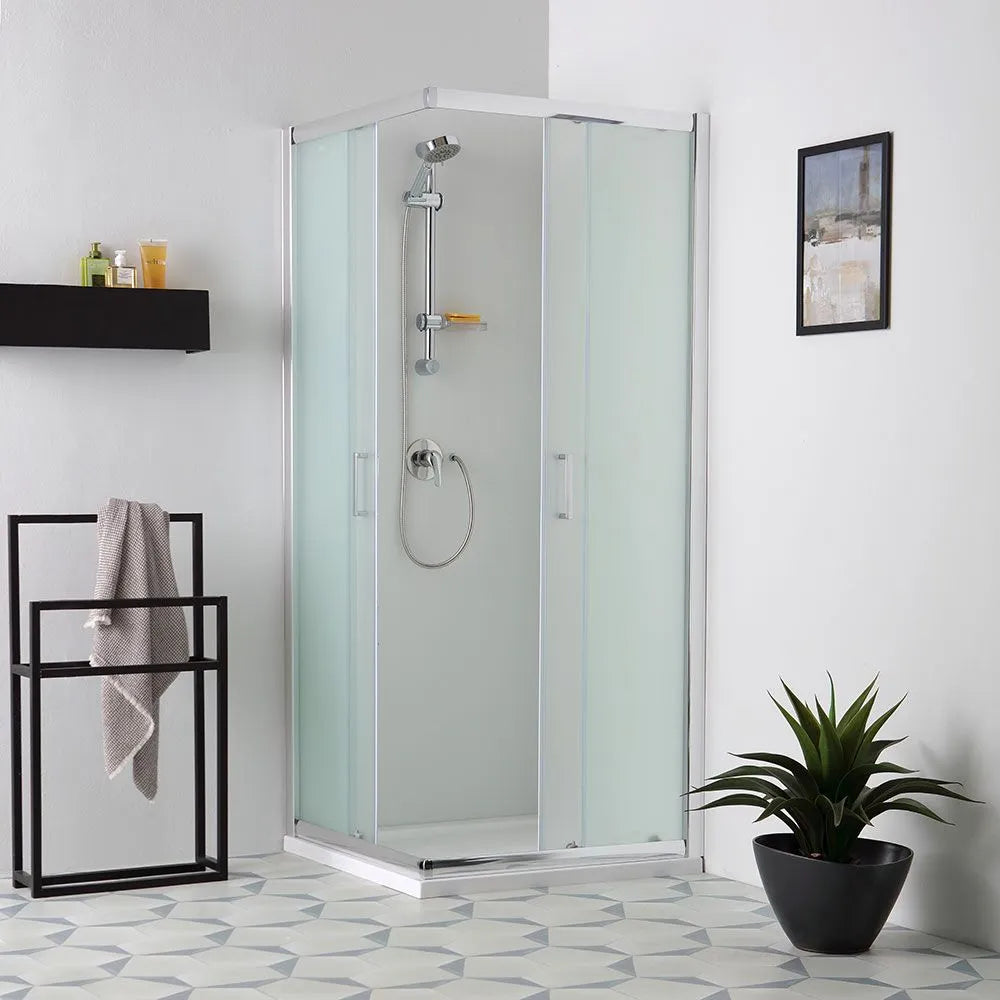 "Genova" modern sliding shower enclosure in satin tempered glass, 185 cm high