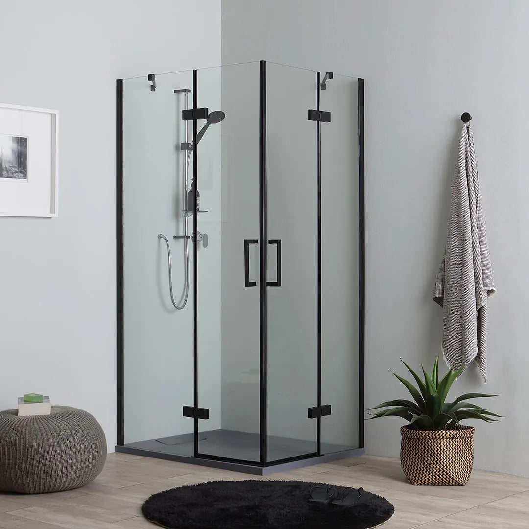 Modern black "Lions" shower enclosure without frames with 2 magnetic glass doors