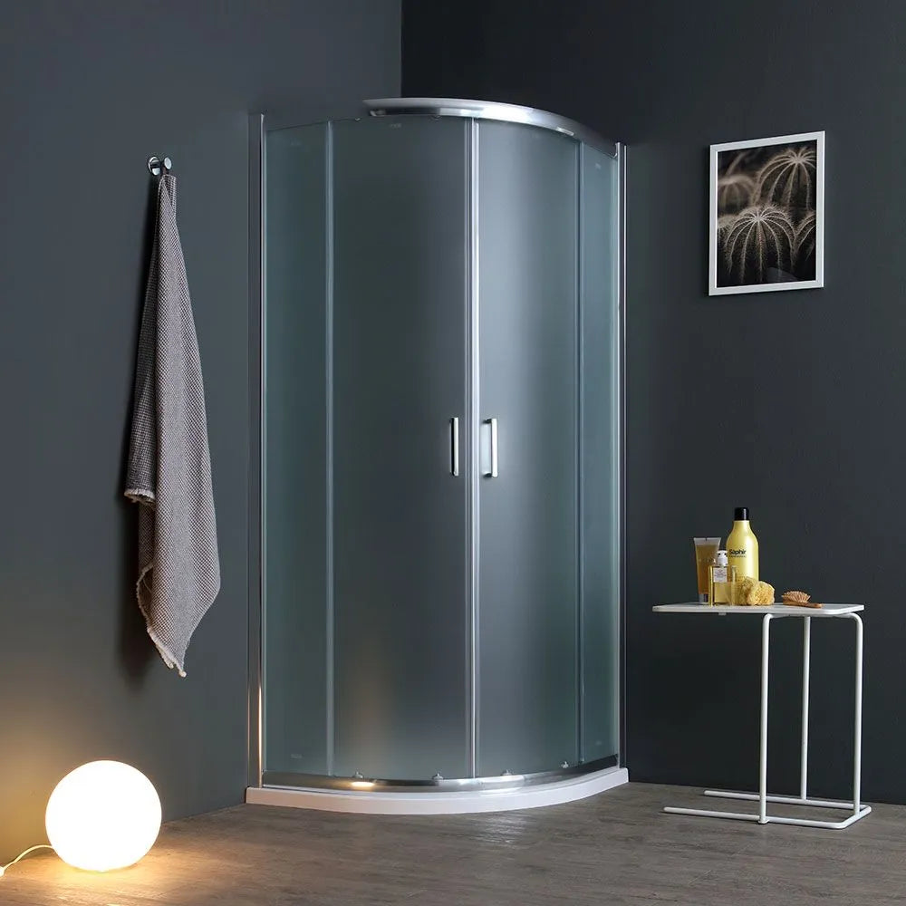 "Genova" semicircular sliding corner shower enclosure in satin tempered glass, 185 cm high
