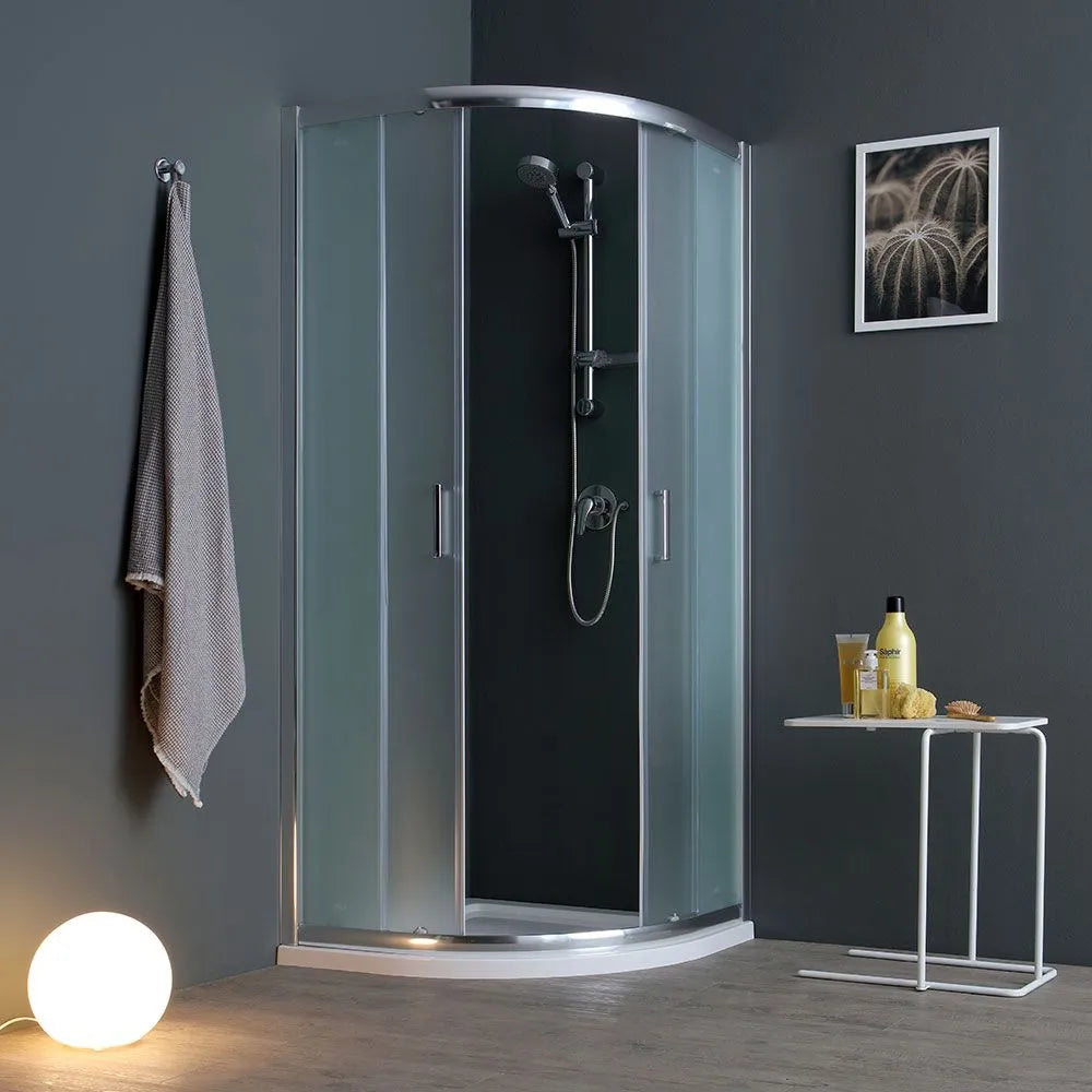 "Genova" semicircular sliding corner shower enclosure in satin tempered glass, 185 cm high