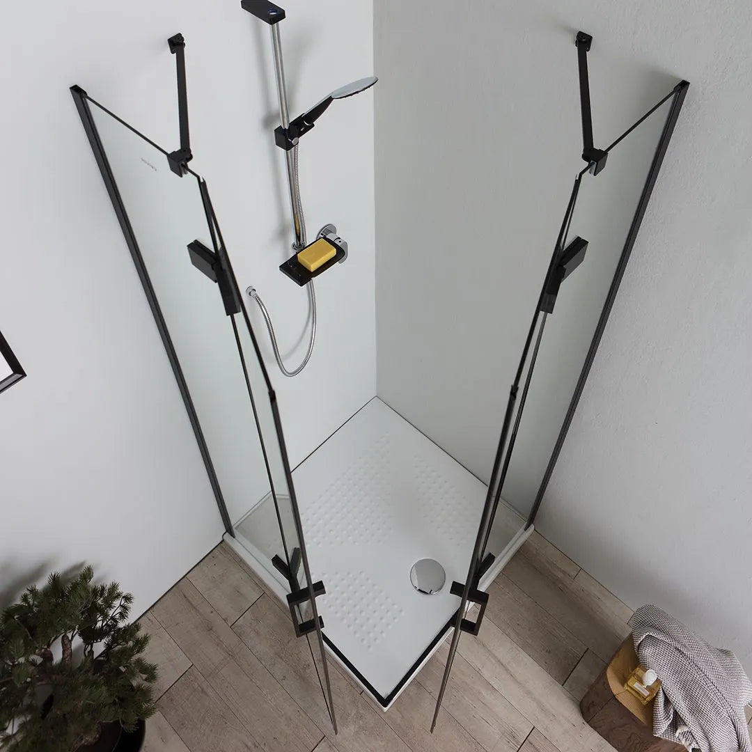 Modern black "Lions" shower enclosure without frames with 2 magnetic glass doors