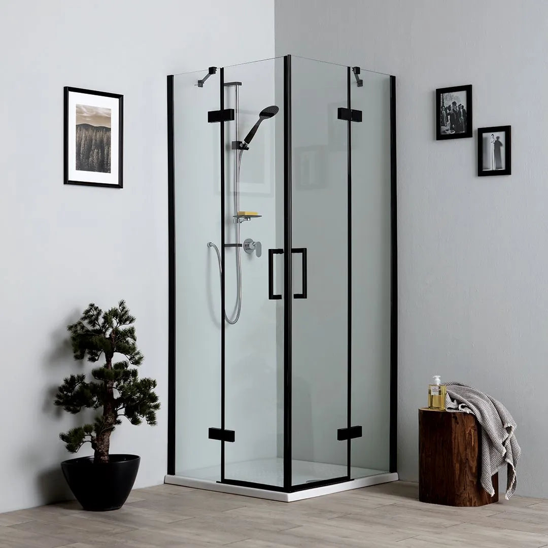 Modern black "Lions" shower enclosure without frames with 2 magnetic glass doors