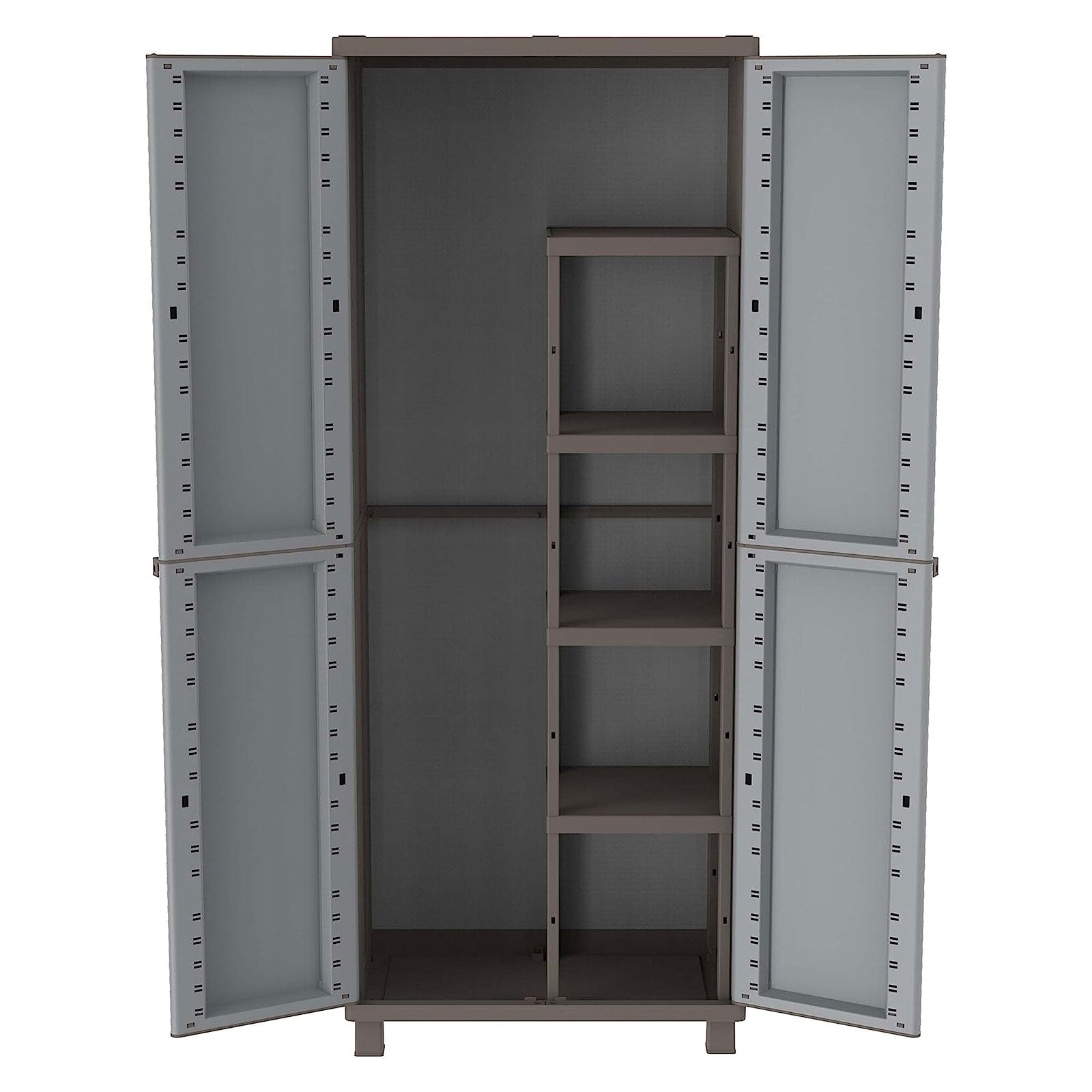 "C-Rattan" grey outdoor broom cupboard with 2 plastic doors and shelves