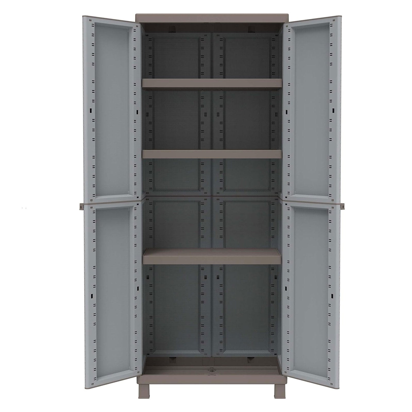 "C-Rattan" grey outdoor broom cupboard with 2 plastic doors and shelves