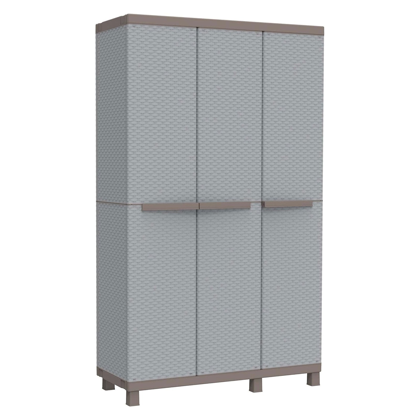 "C-Rattan" grey outdoor broom cupboard with 2 plastic doors and shelves