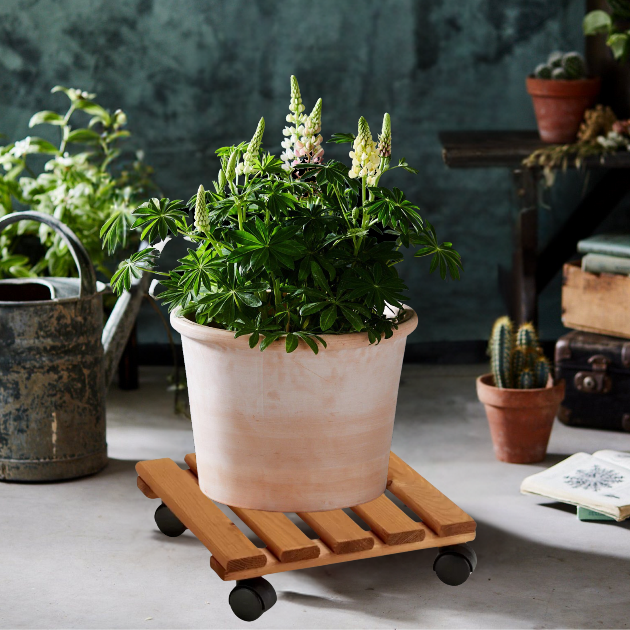 "Mati" flowerpot trolley in impregnated conifer wood with 4 swivel wheels 30x30 cm h