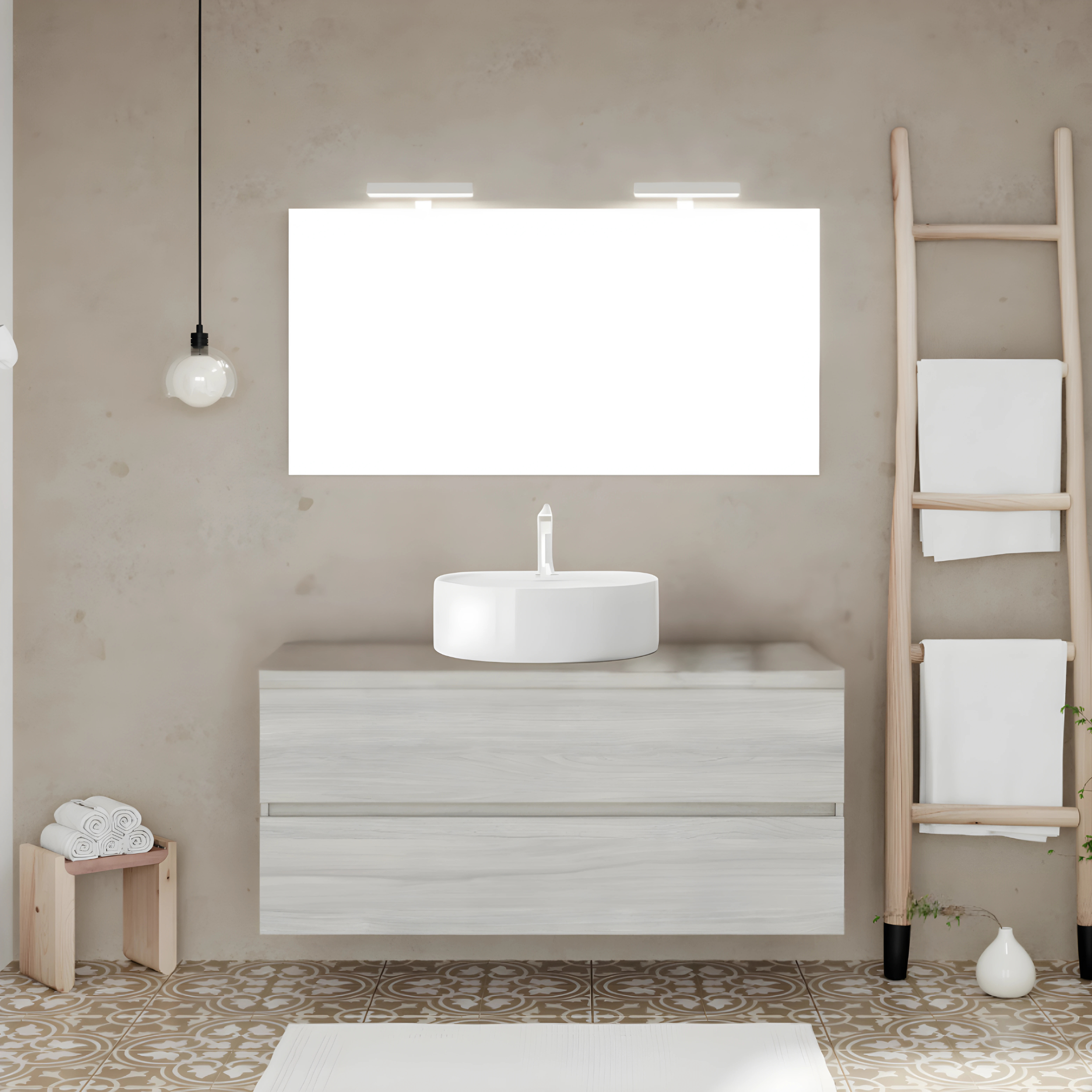 "Tara3" wall-hung bathroom cabinet with oval countertop washbasin, top and LED mirror