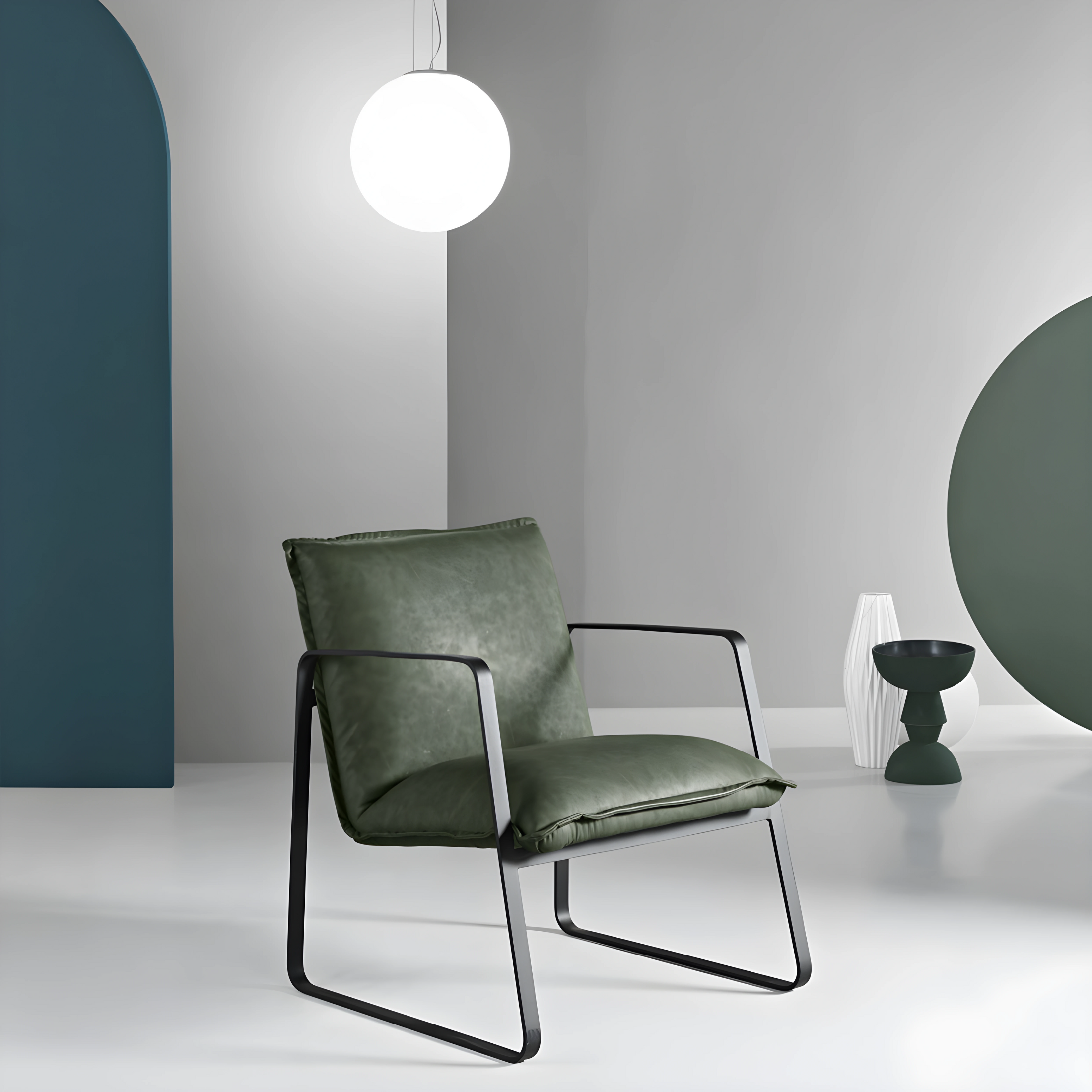 "Ego" eco-leather armchair with painted metal frame, 68x65 cm, 78h