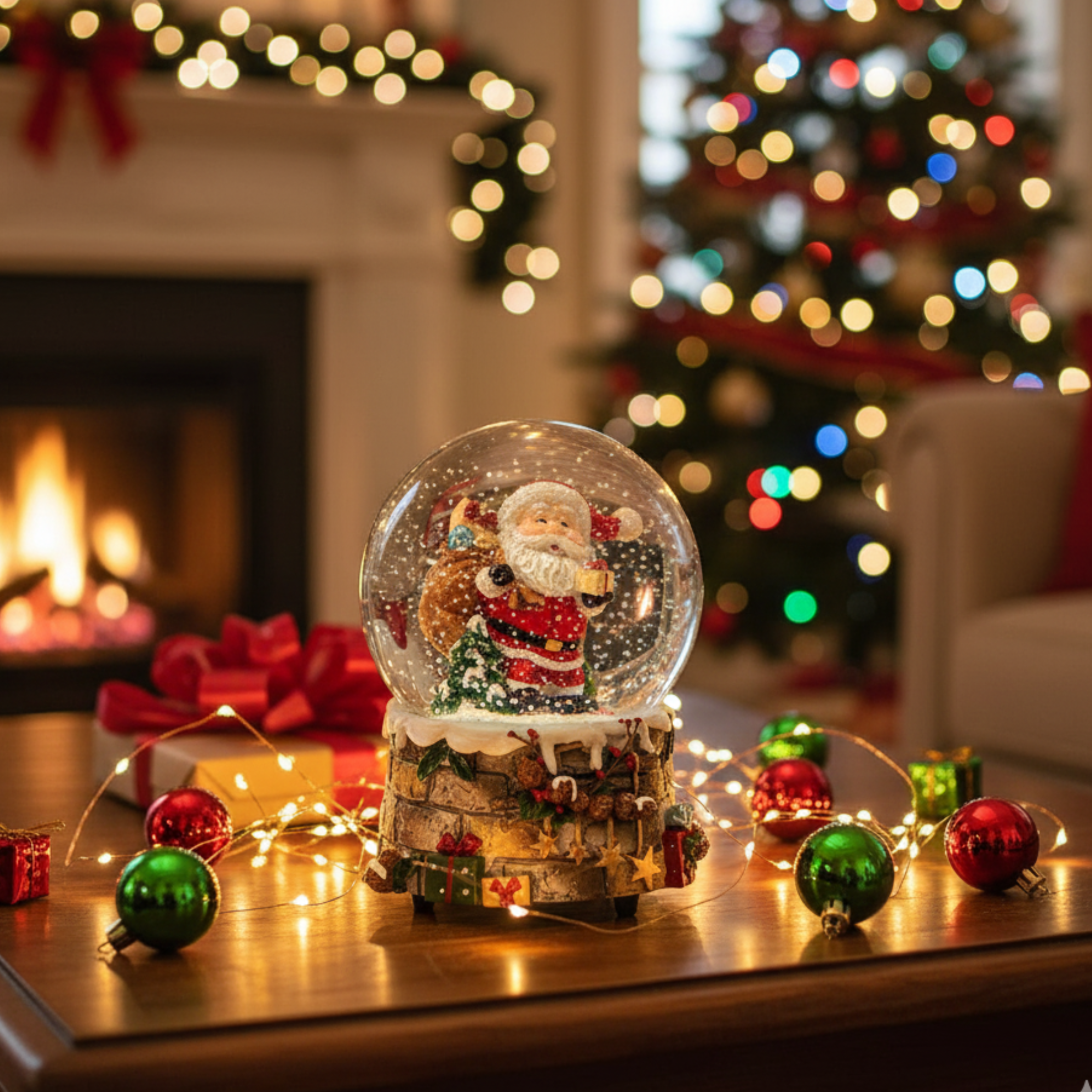 Santa Claus Water Globe with Music Box for Snow Effect Christmas Decorations