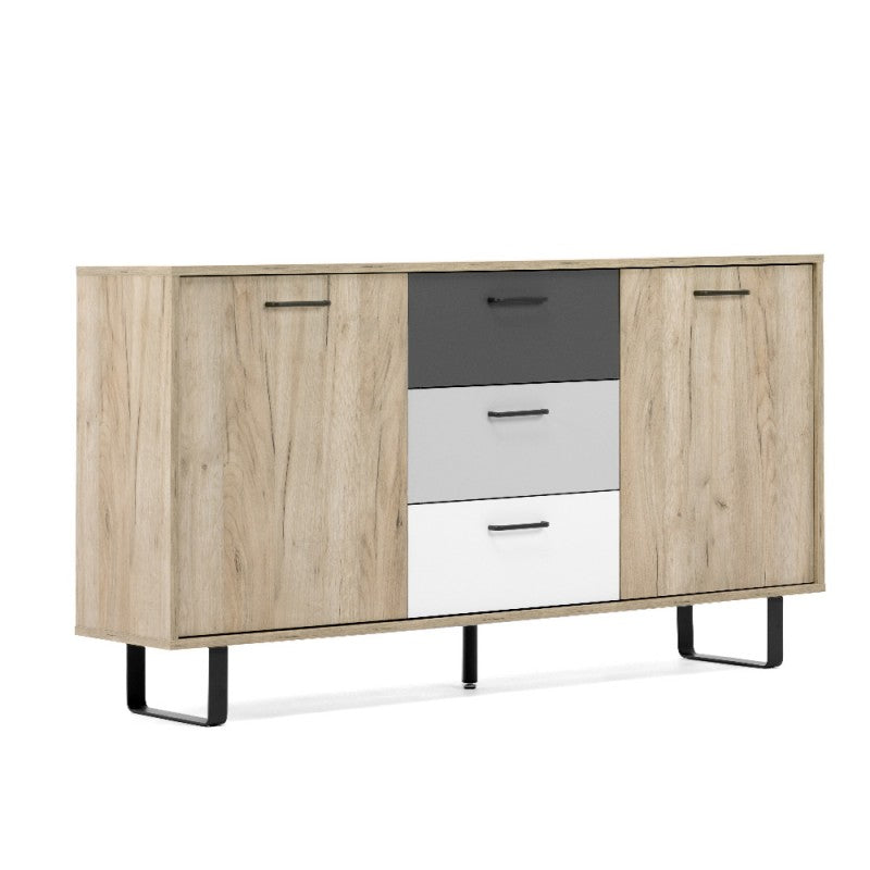 "Orlando" 2-door, 3-drawer wooden sideboard with metal feet, 160x35 cm, 86 cm high.
