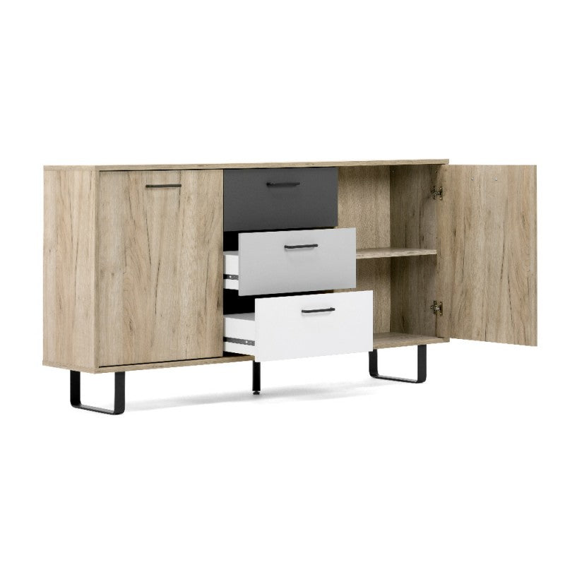 "Orlando" 2-door, 3-drawer wooden sideboard with metal feet, 160x35 cm, 86 cm high.