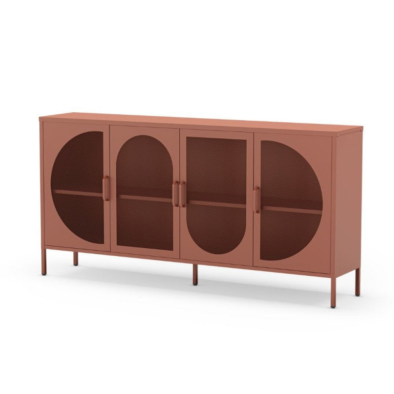 Modern 4-door metal sideboard "Tayra" 3-shelf terracotta 160x40 cm 90h