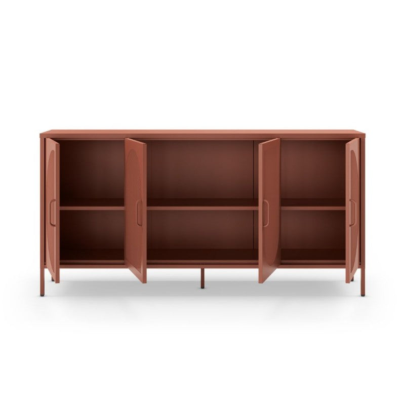 Modern 4-door metal sideboard "Tayra" 3-shelf terracotta 160x40 cm 90h