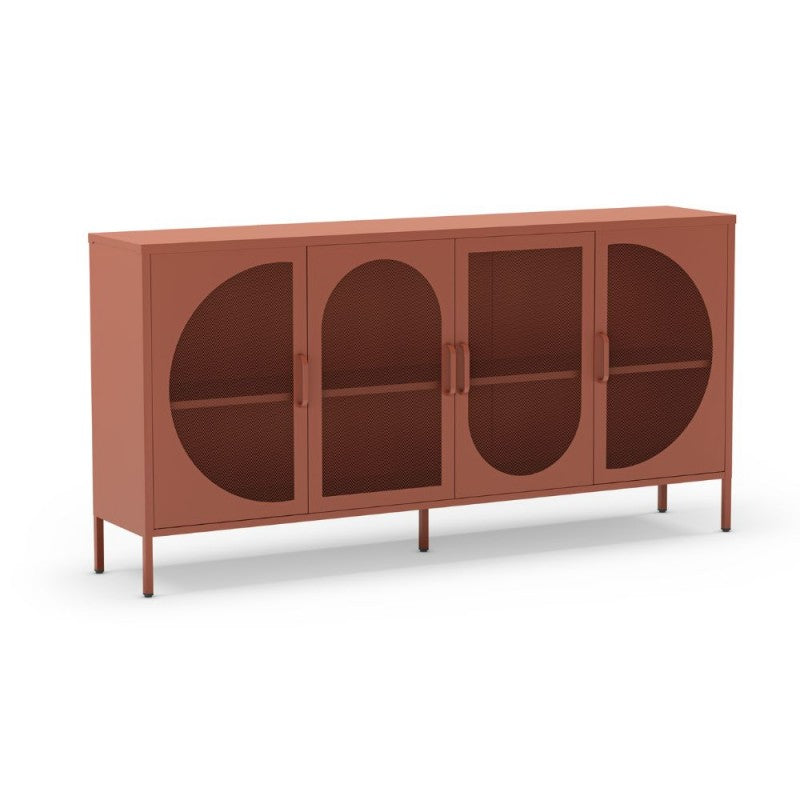 Modern 4-door metal sideboard "Tayra" 3-shelf terracotta 160x40 cm 90h