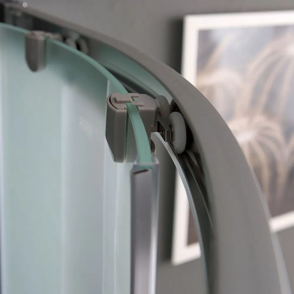 "Genova" semicircular sliding corner shower enclosure in satin tempered glass, 185 cm high