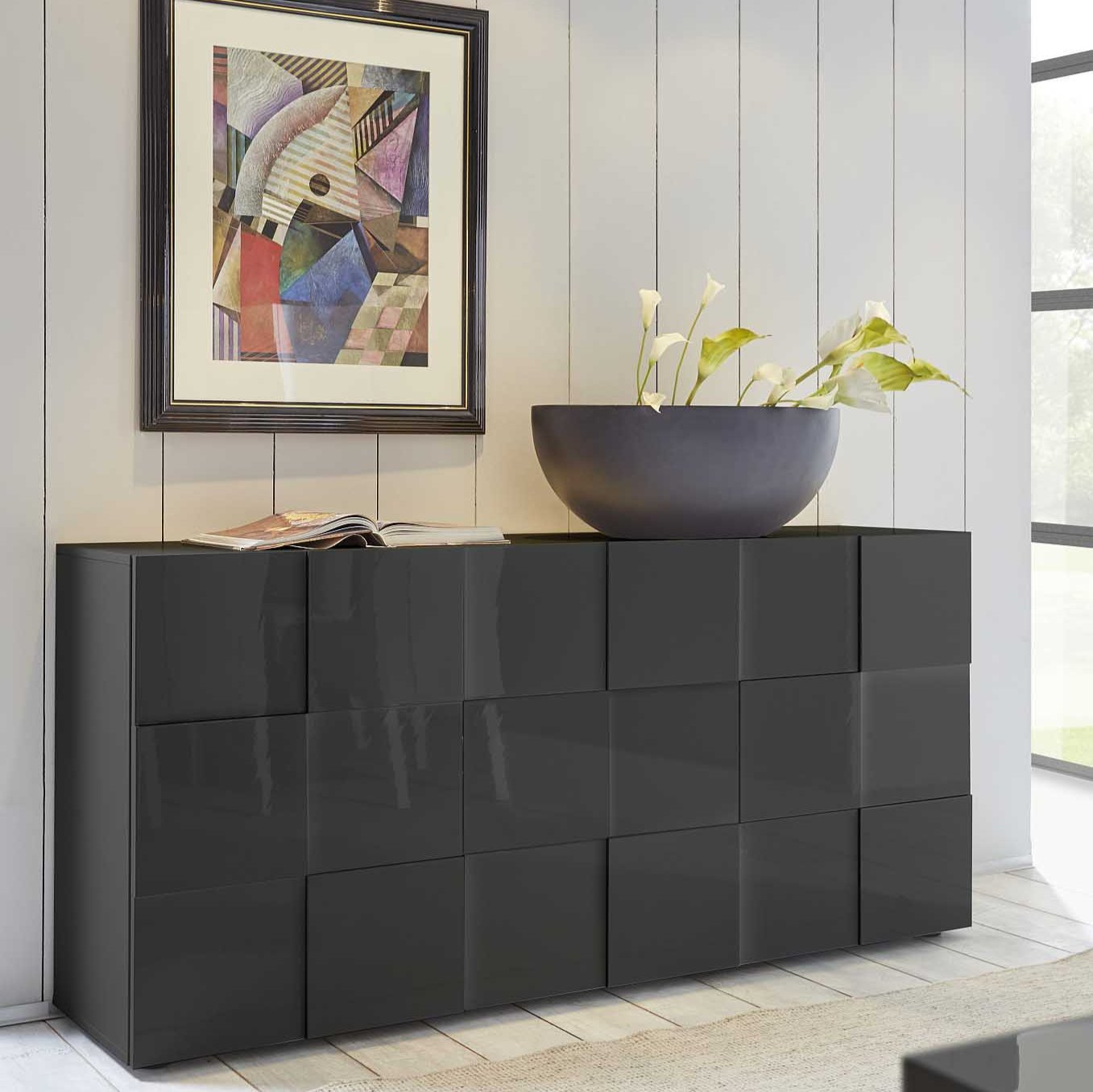 "Dama" wooden entrance sideboard, living room furniture with 3 doors, 181x43 cm, 84h