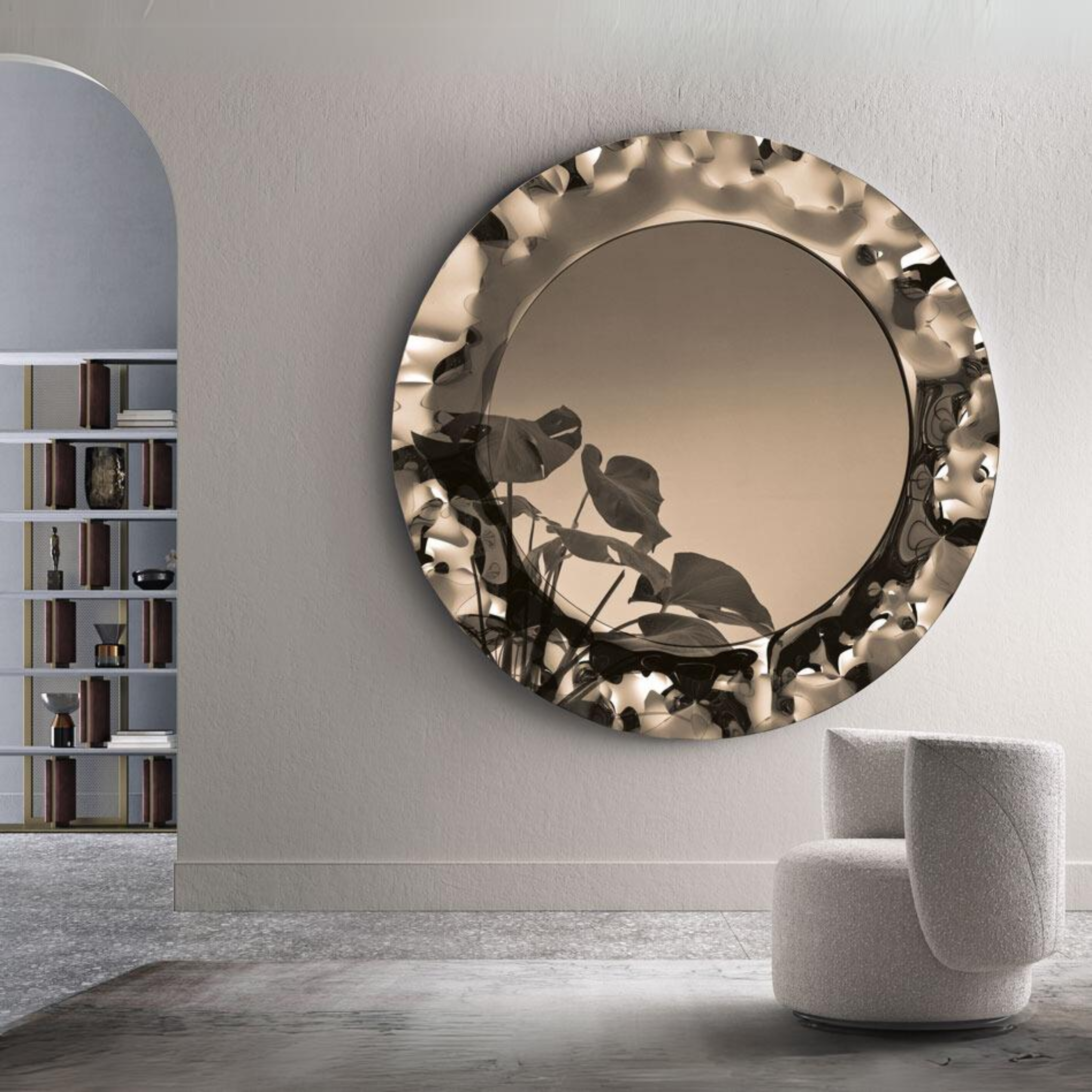 Modern round mirror "Pedro" with curved glass frame Ø 90/120/180 cm