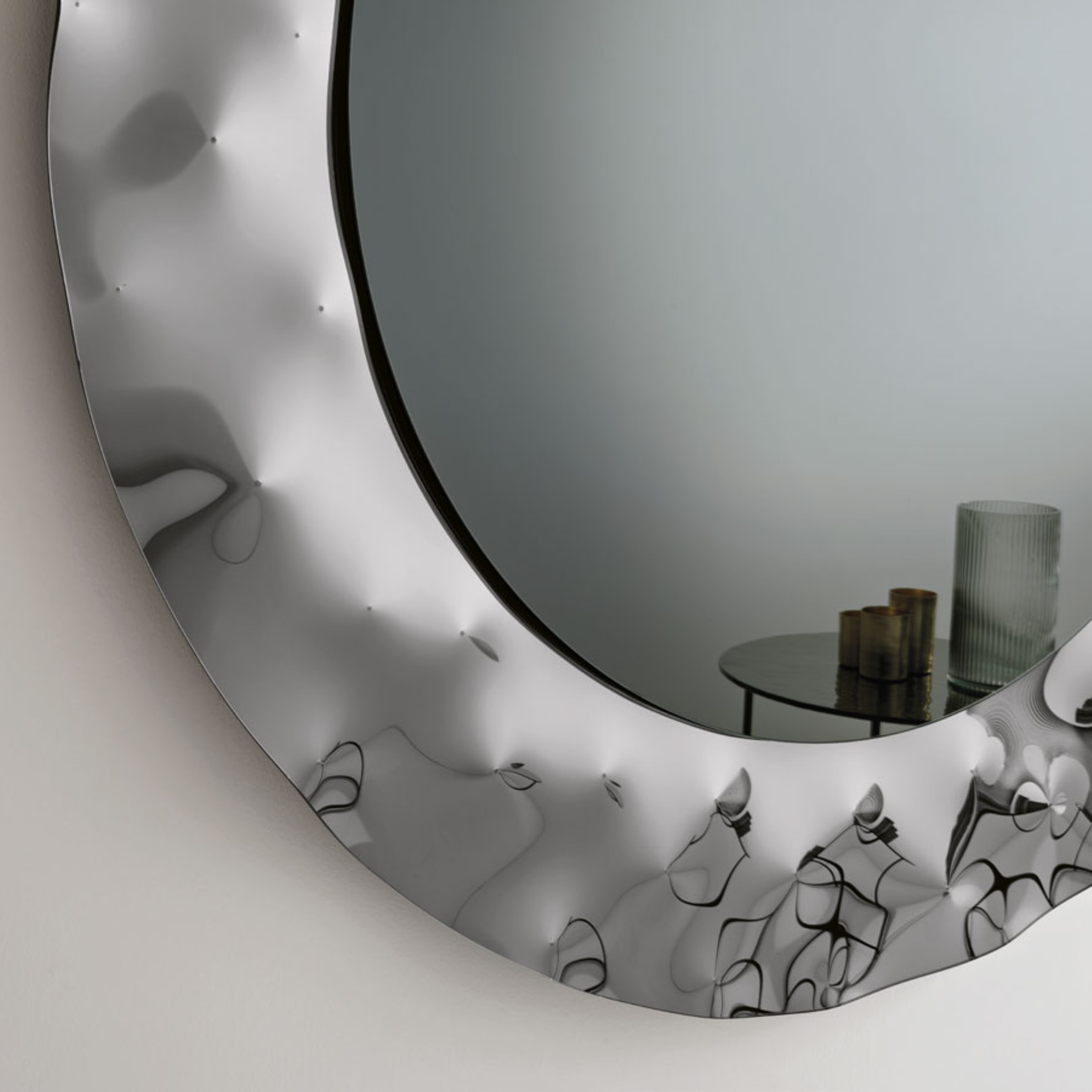 Specchio tondo moderno "Pedro" con cornice in vetro mosso Ø 90/120/180 cm