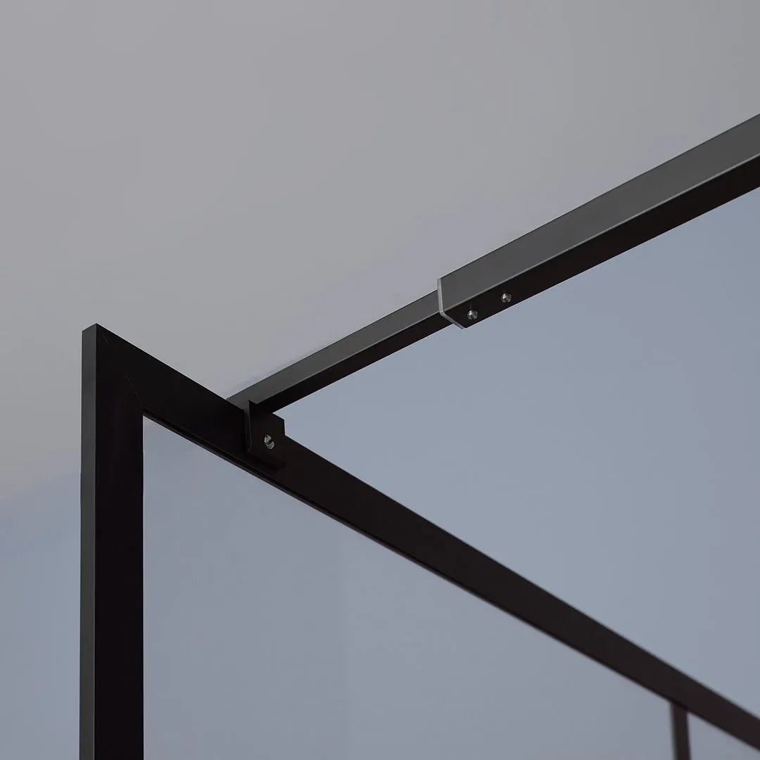 Modern "Walk" bathroom shower wall in clear glass and matt black frame