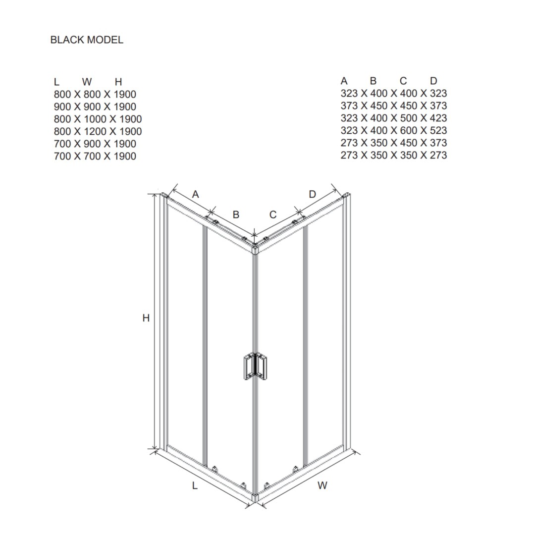 Modern "Cielo" sliding shower enclosure with silkscreened finish and matt black profile