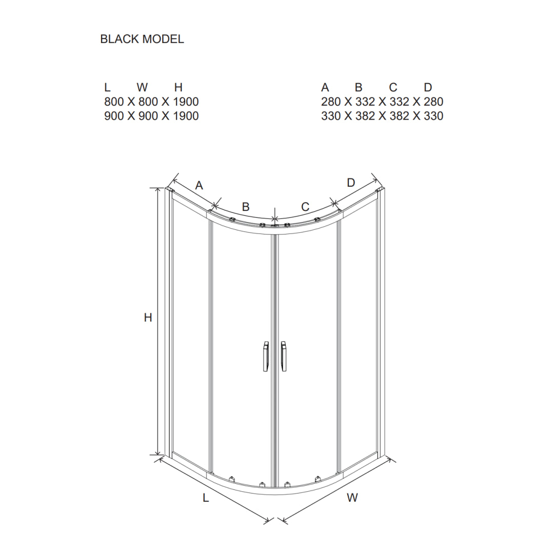 Semicircular "Cielo One" bathroom shower enclosure in silk-screened glass with a matt black frame