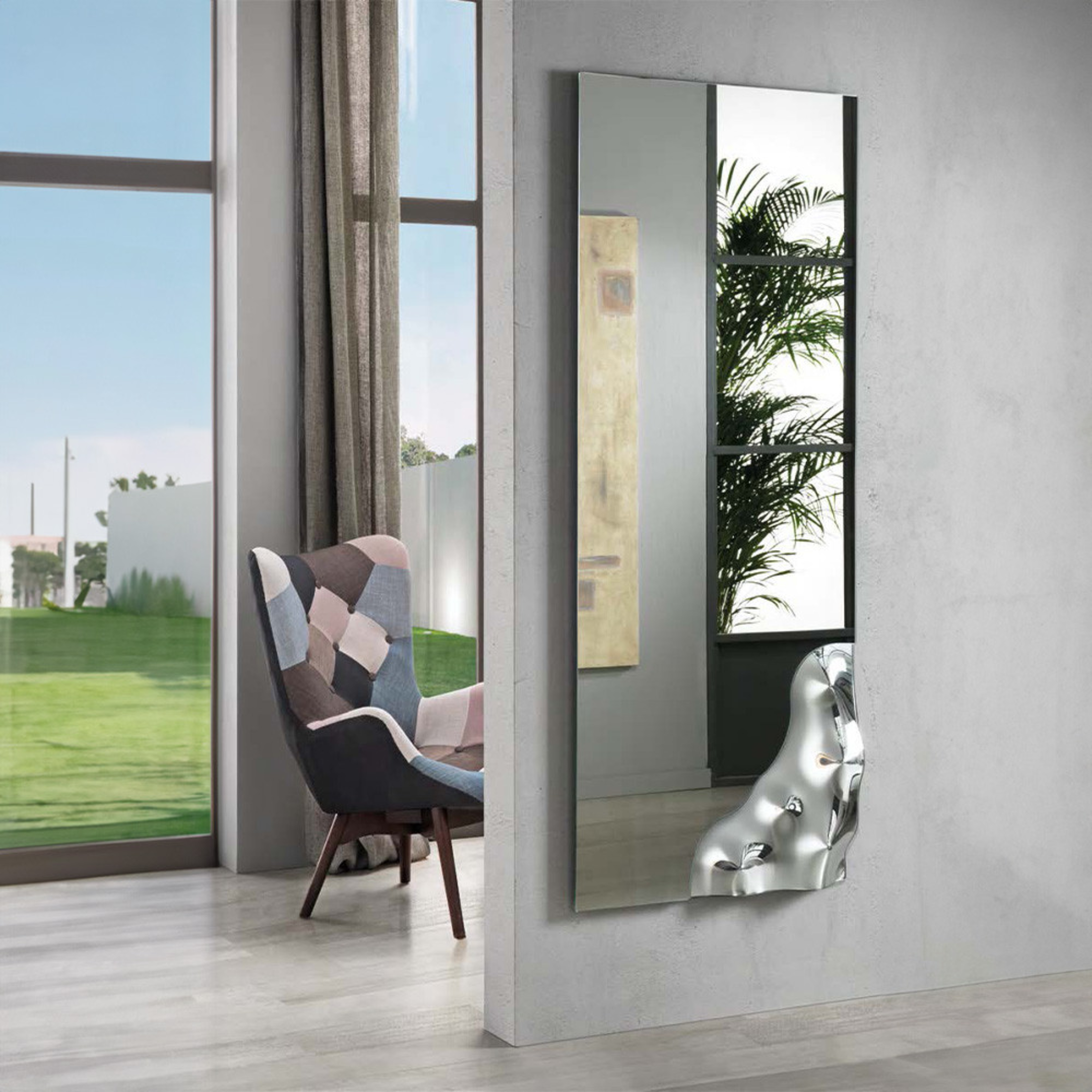 Specchio moderno rettangolare "Letizia" con angolo in vetro fuso cm 170x68 h