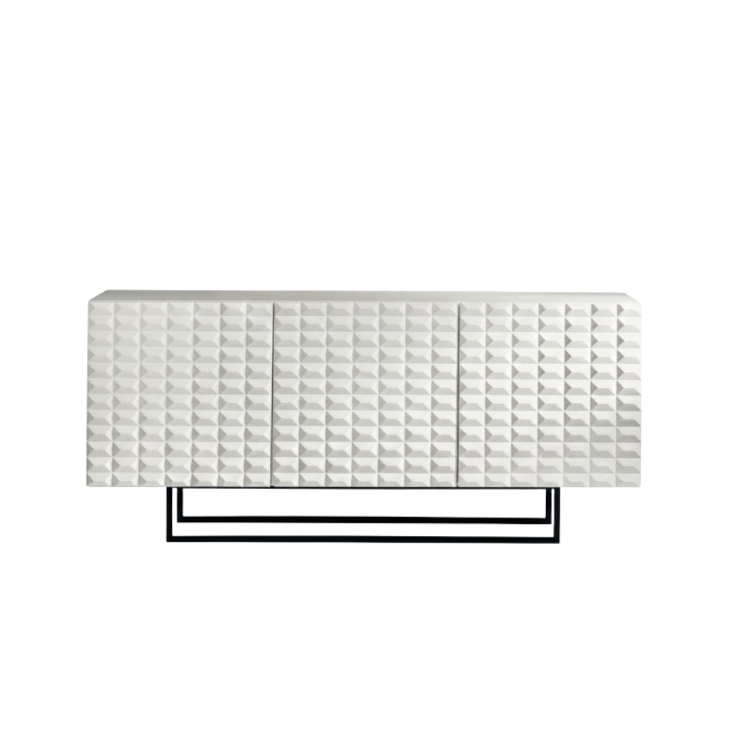 White "Palatina" living room sideboard with black metal sled