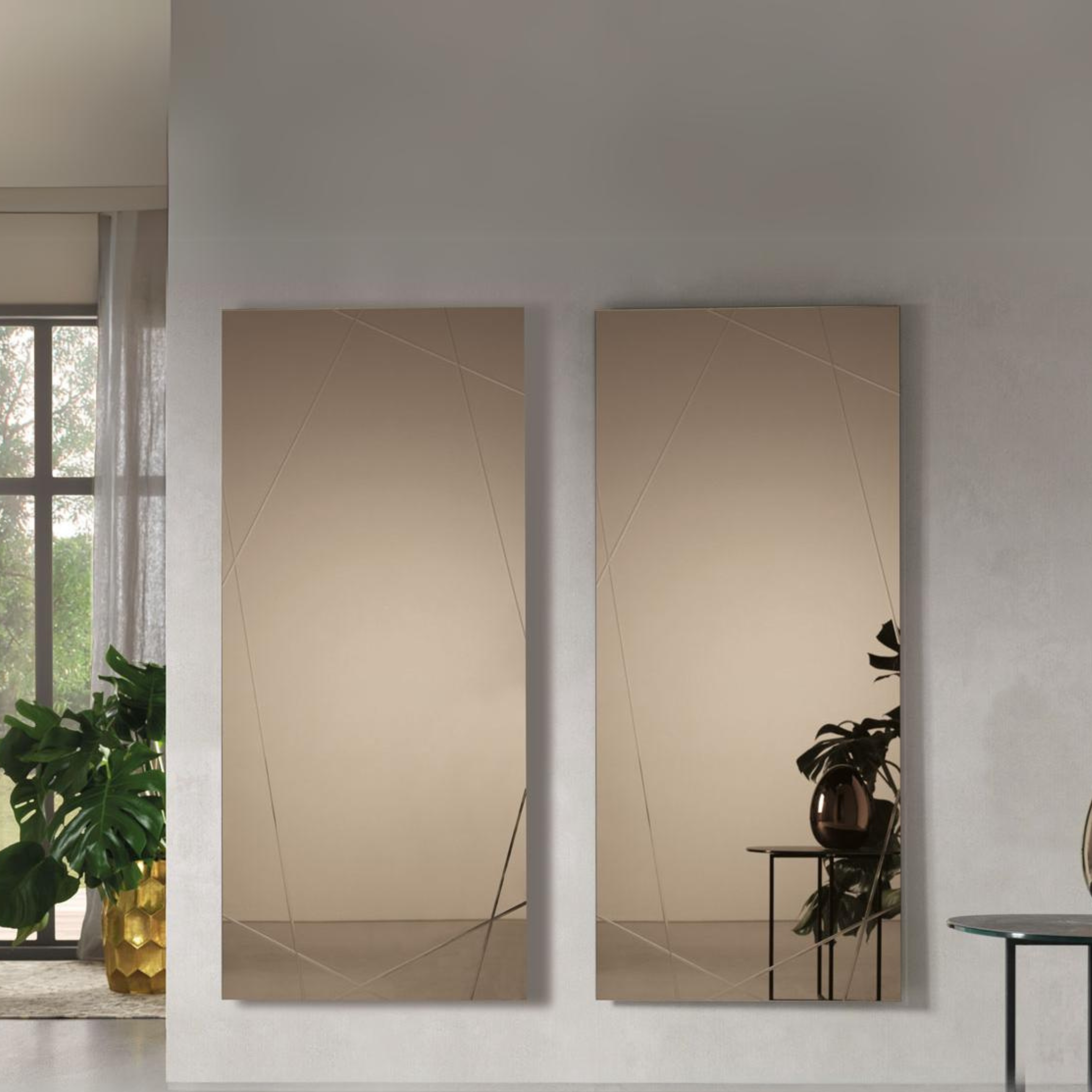 "Nilufar" modern wall mirror with laser engravings, 70x160 cm.