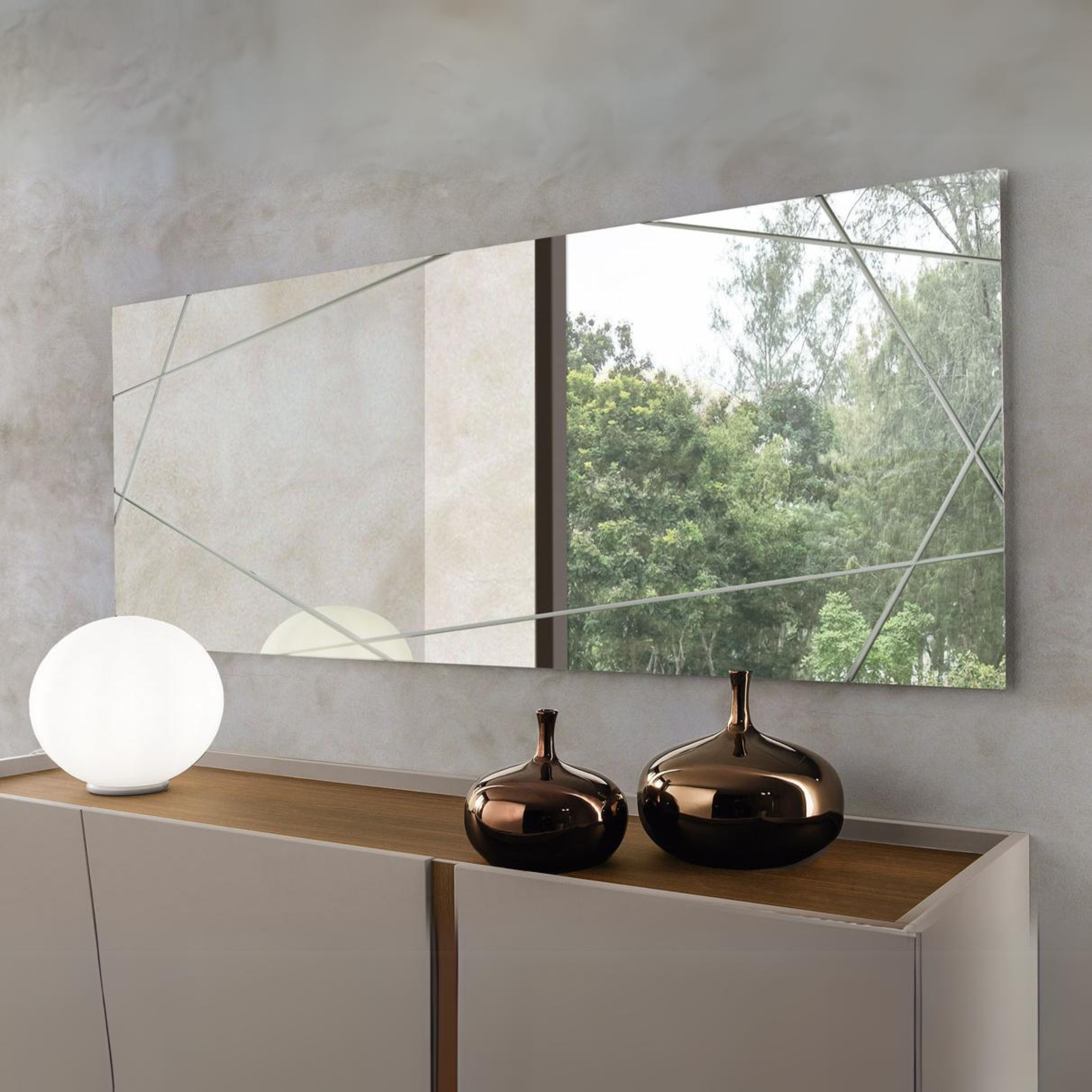 "Nilufar" modern wall mirror with laser engravings, 70x160 cm.