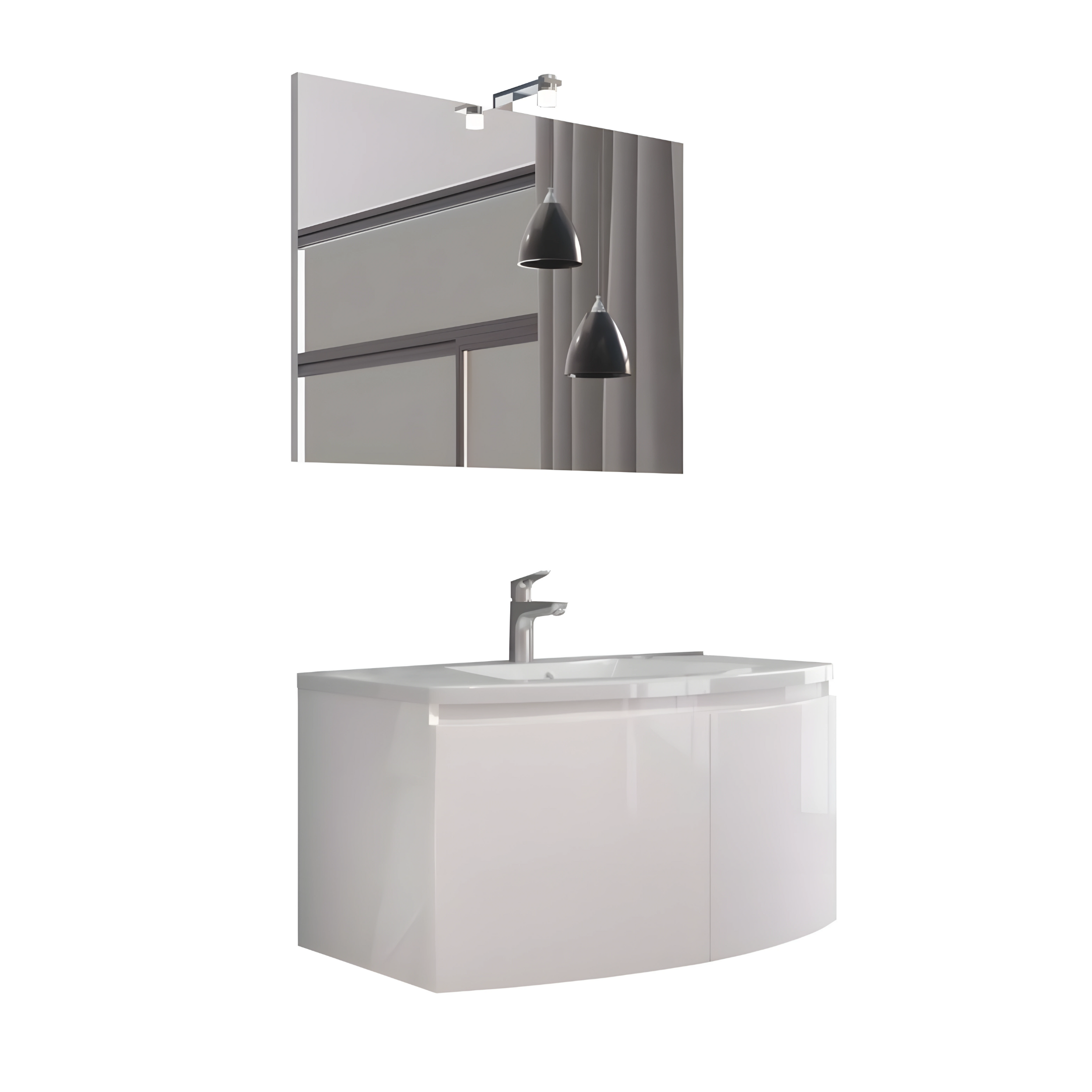 "Ettore" wall-hung bathroom cabinet with 2 doors, LED mirror and 80x49 cm 42h ceramic sink