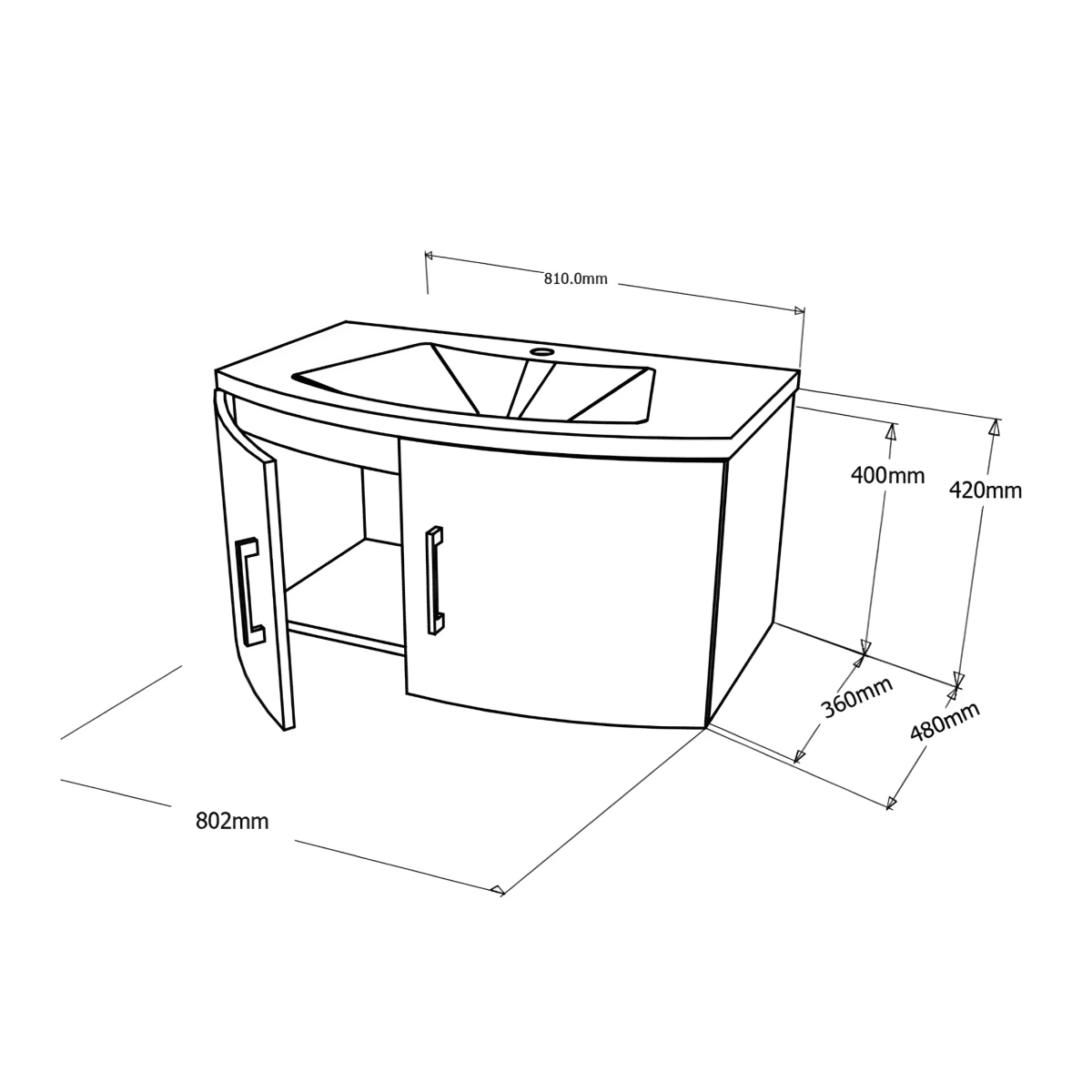 Mobile sospeso da bagno "Ettore" a 2 ante con specchio LED e lavabo in ceramica cm 80x49 42h - MondoViro