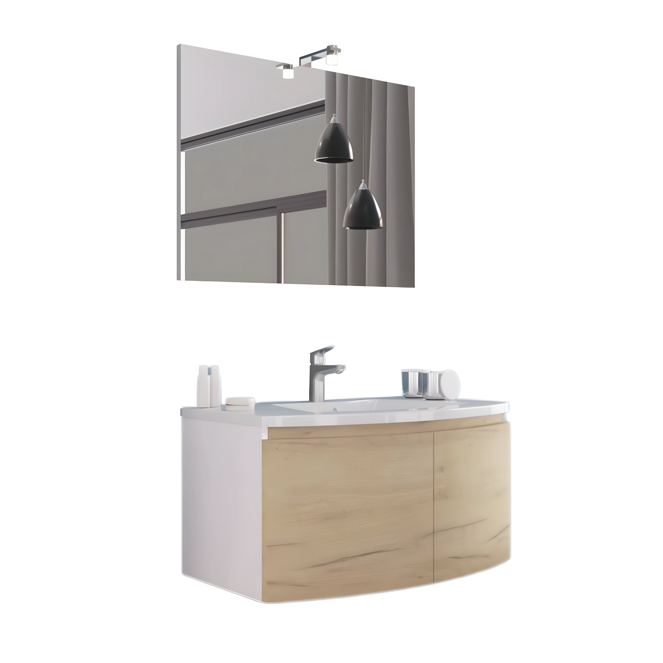 "Ettore" wall-hung bathroom cabinet with 2 doors, LED mirror and 80x49 cm 42h ceramic sink