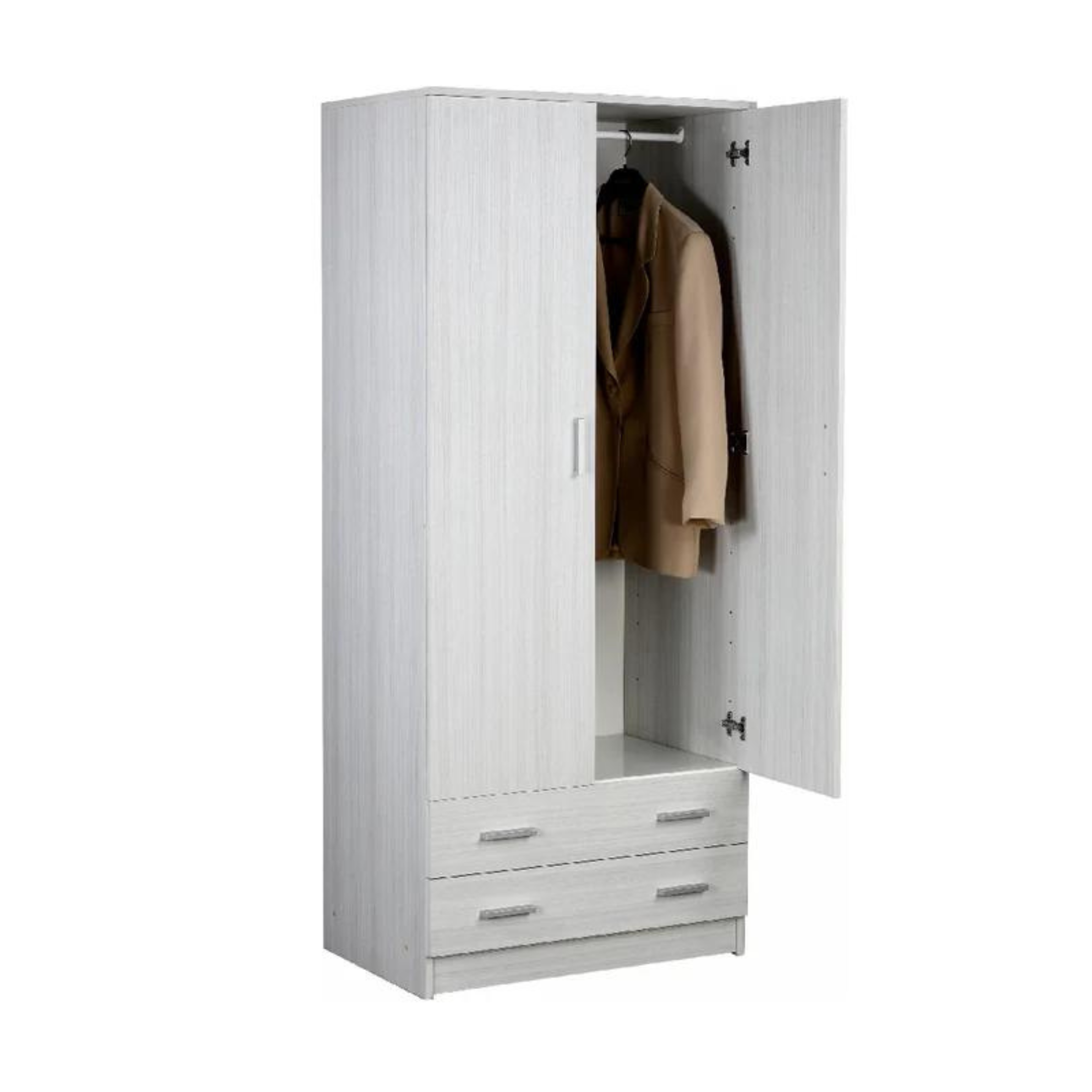 Modern wooden wardrobe "Bozza" with 2 doors and 2 drawers, 77x52 cm, 182 cm high.