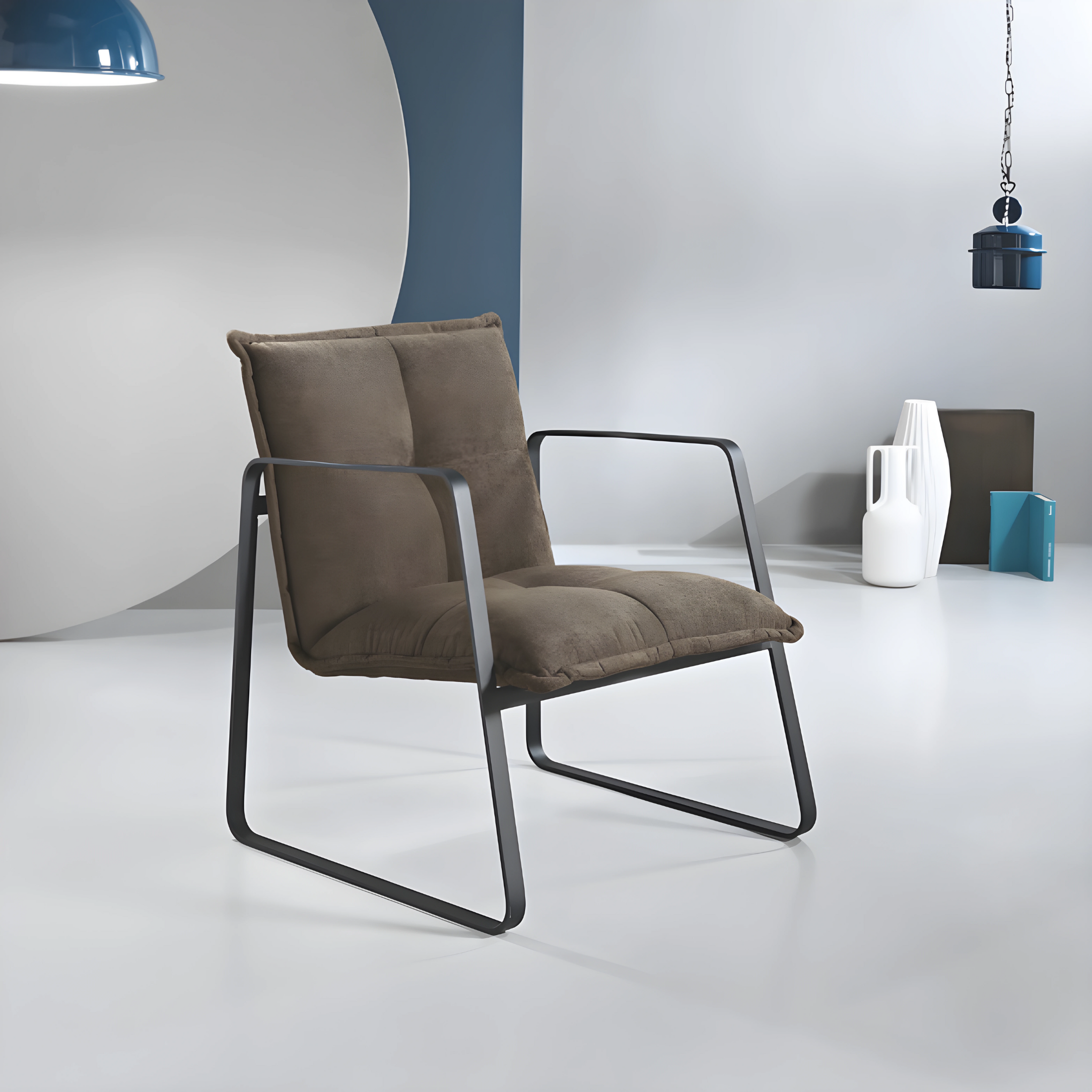 Sillón moderno "Axel" de tela con estructura de metal, 68x65 cm, 78h